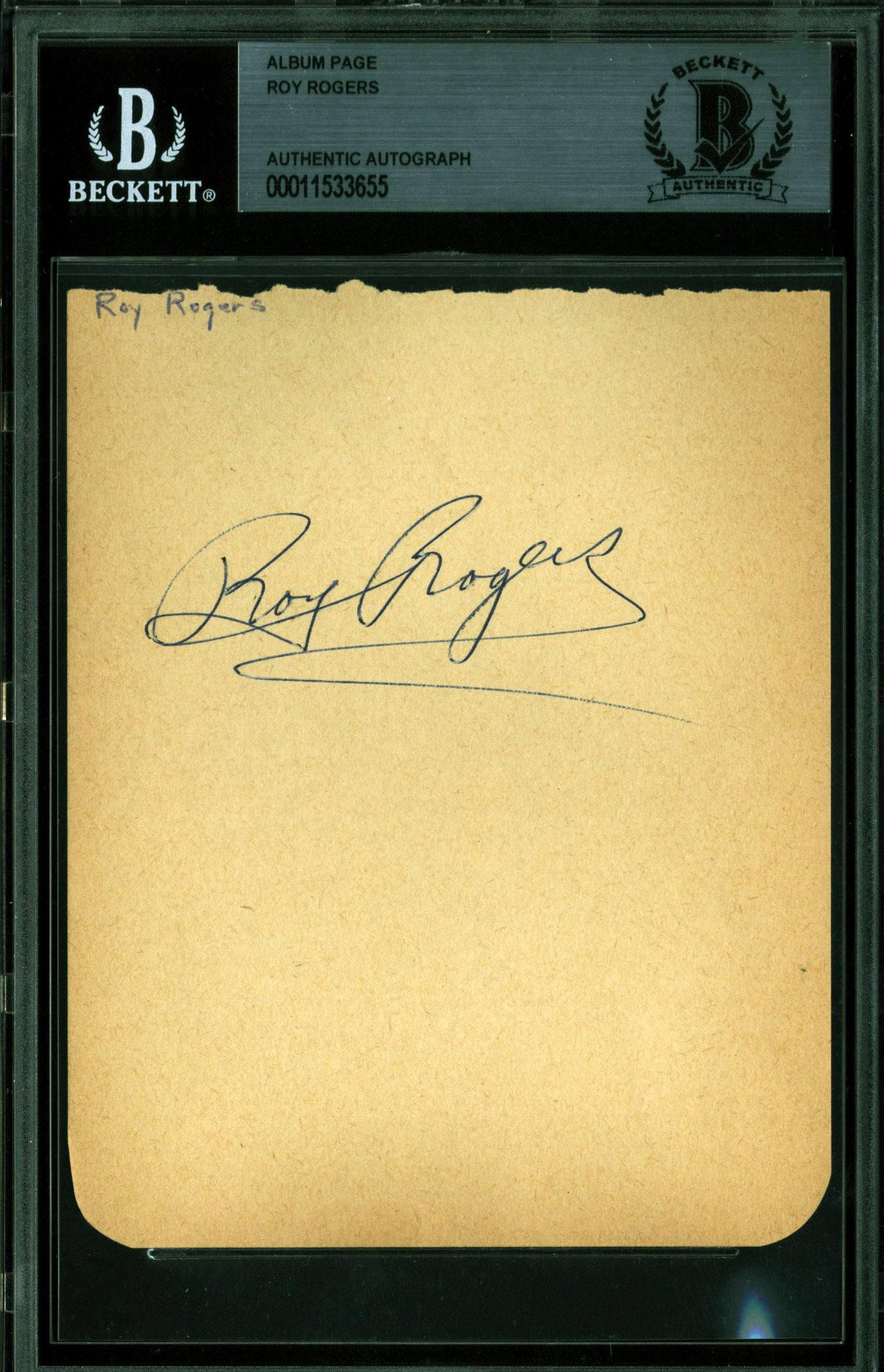Roy Rogers The Roy Rogers Show Authentic Signed 4x5 Album Page BAS Slabbed