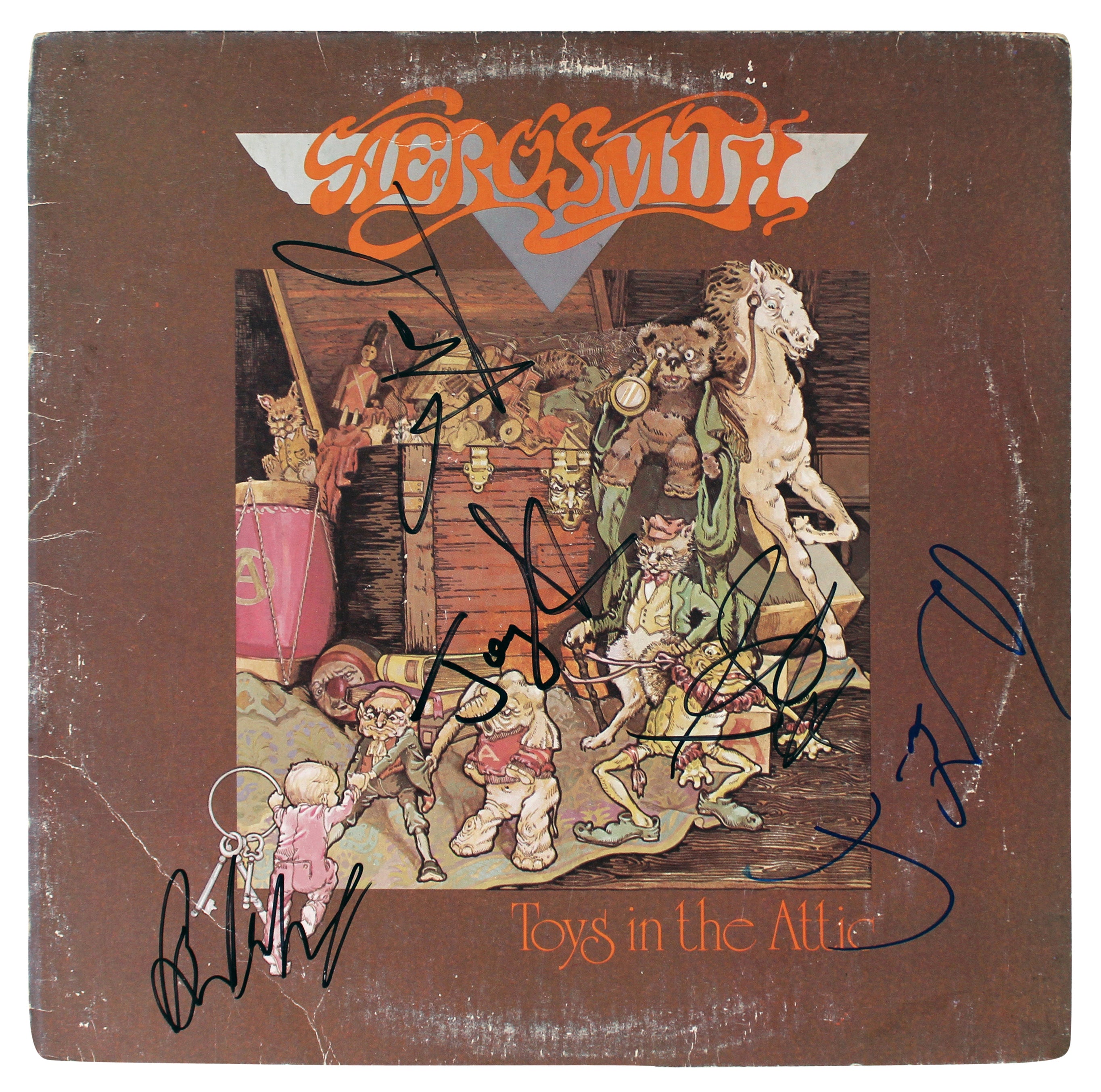 Aerosmith (5) Tyler, Perry +3 Signed Toys In The Attic Album Cover BAS #AC93488
