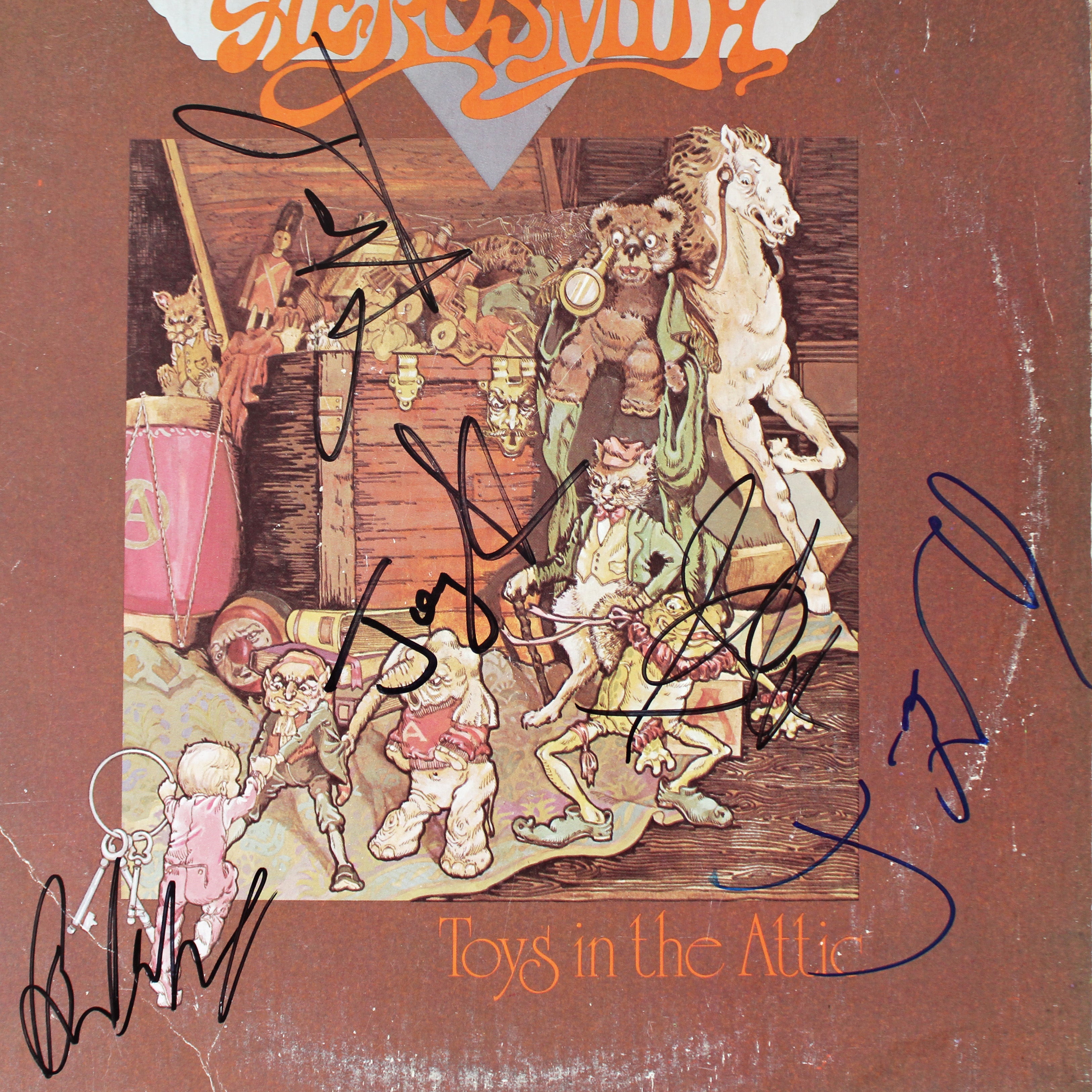 Aerosmith (5) Tyler, Perry +3 Signed Toys In The Attic Album Cover BAS #AC93488