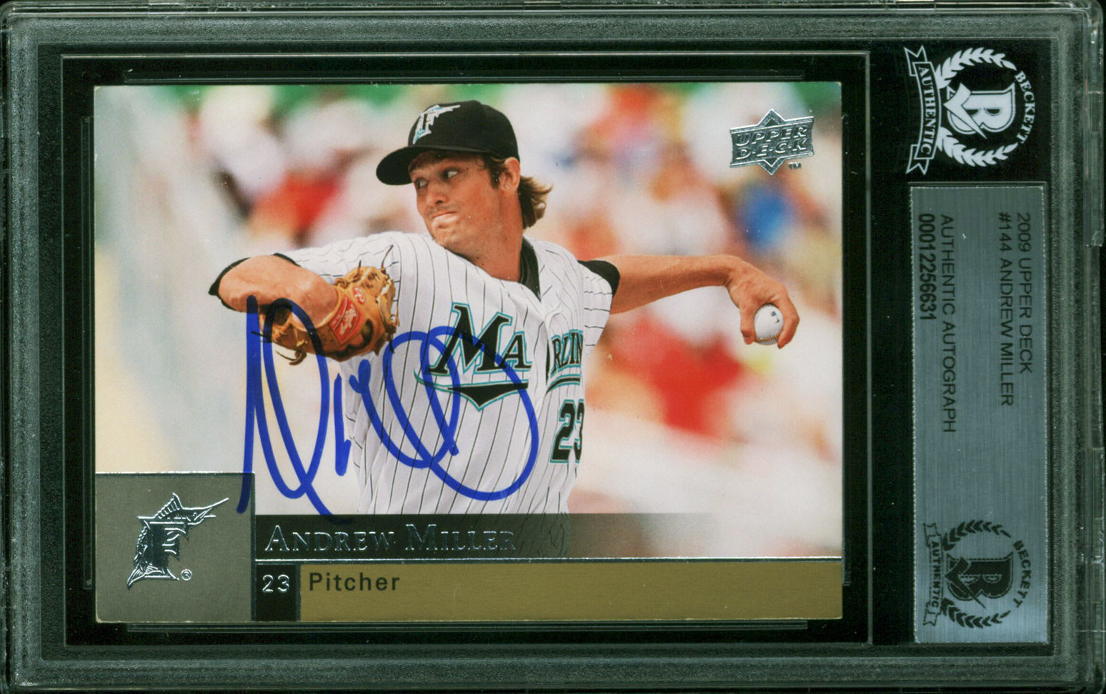Marlins Andrew Miller Authentic Signed 2009 Upper Deck #144 Card BAS Slabbed
