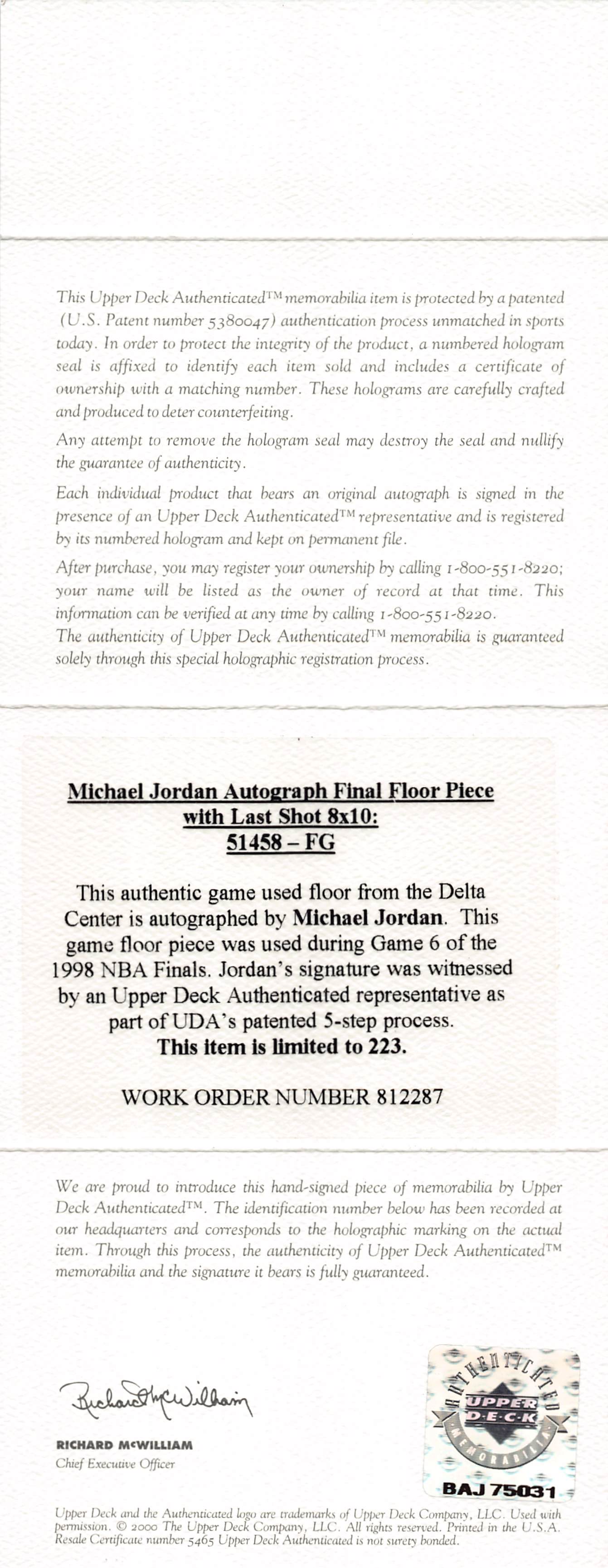 Michael Jordan Signed & Framed 1998 Finals Gm 6 Game Used Floorboard LE /233 UDA