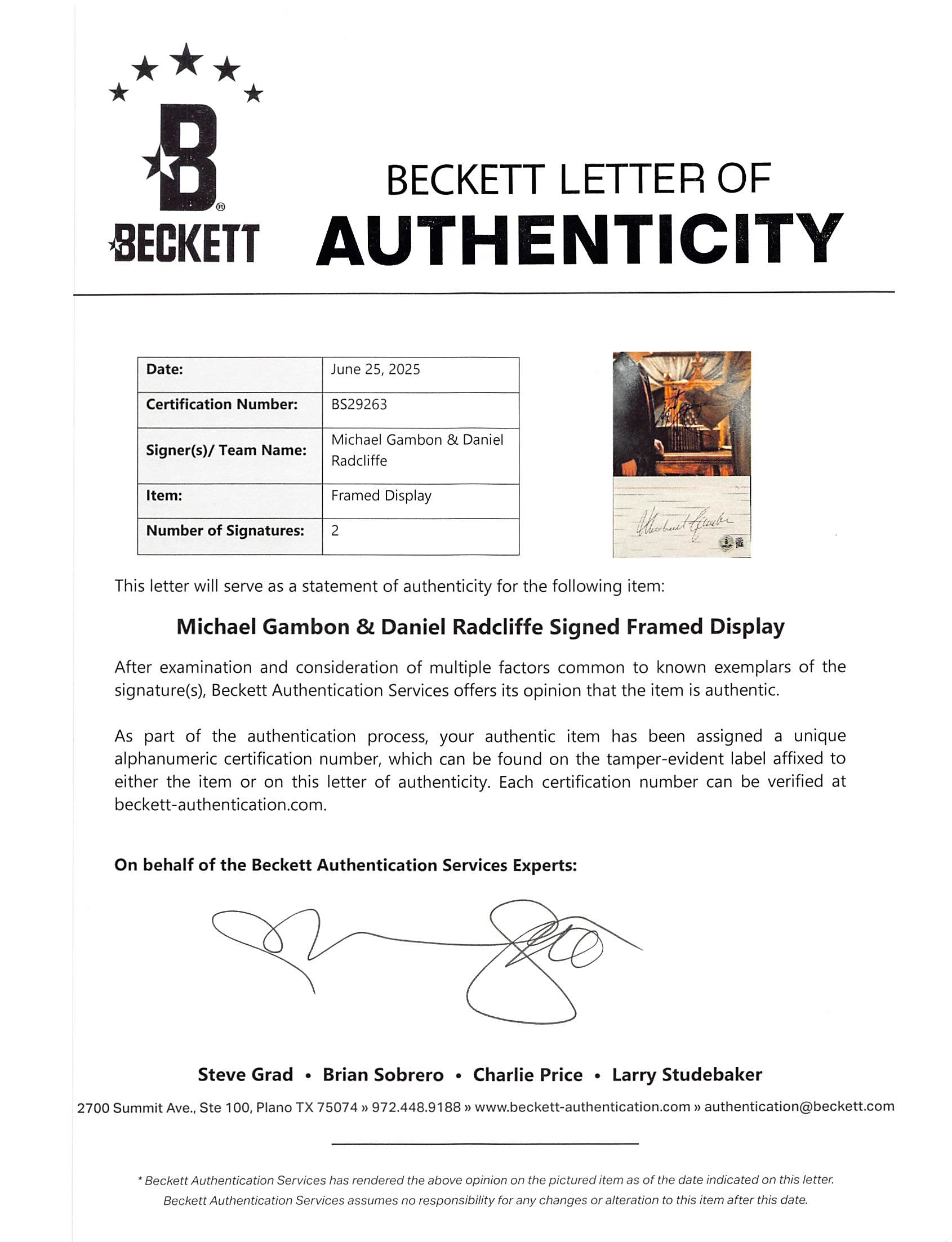 Daniel Radcliffe & Michael Gambon Harry Potter Signed Framed Display BAS LOA