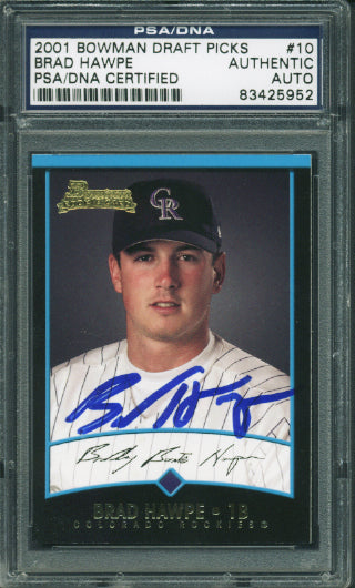 Rockies Brad Hawpe Authentic Signed Card 2001 Bowman Rookie #10 PSA/DNA Slabbed