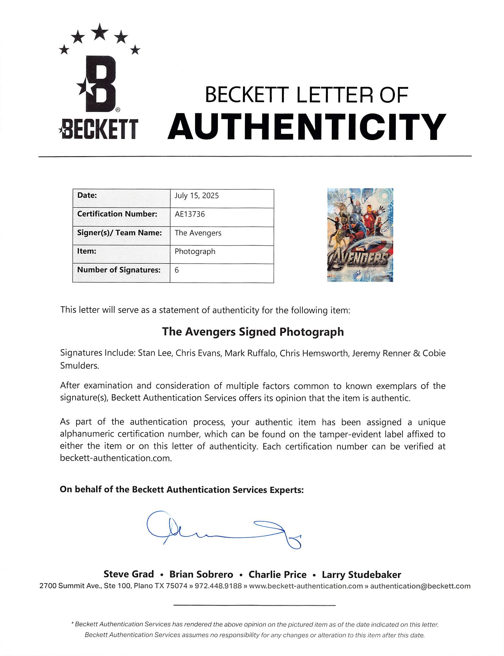 The Avengers (7) Lee, Downey, Hemsworth, Evans +3 Signed Framed Display BAS PSA