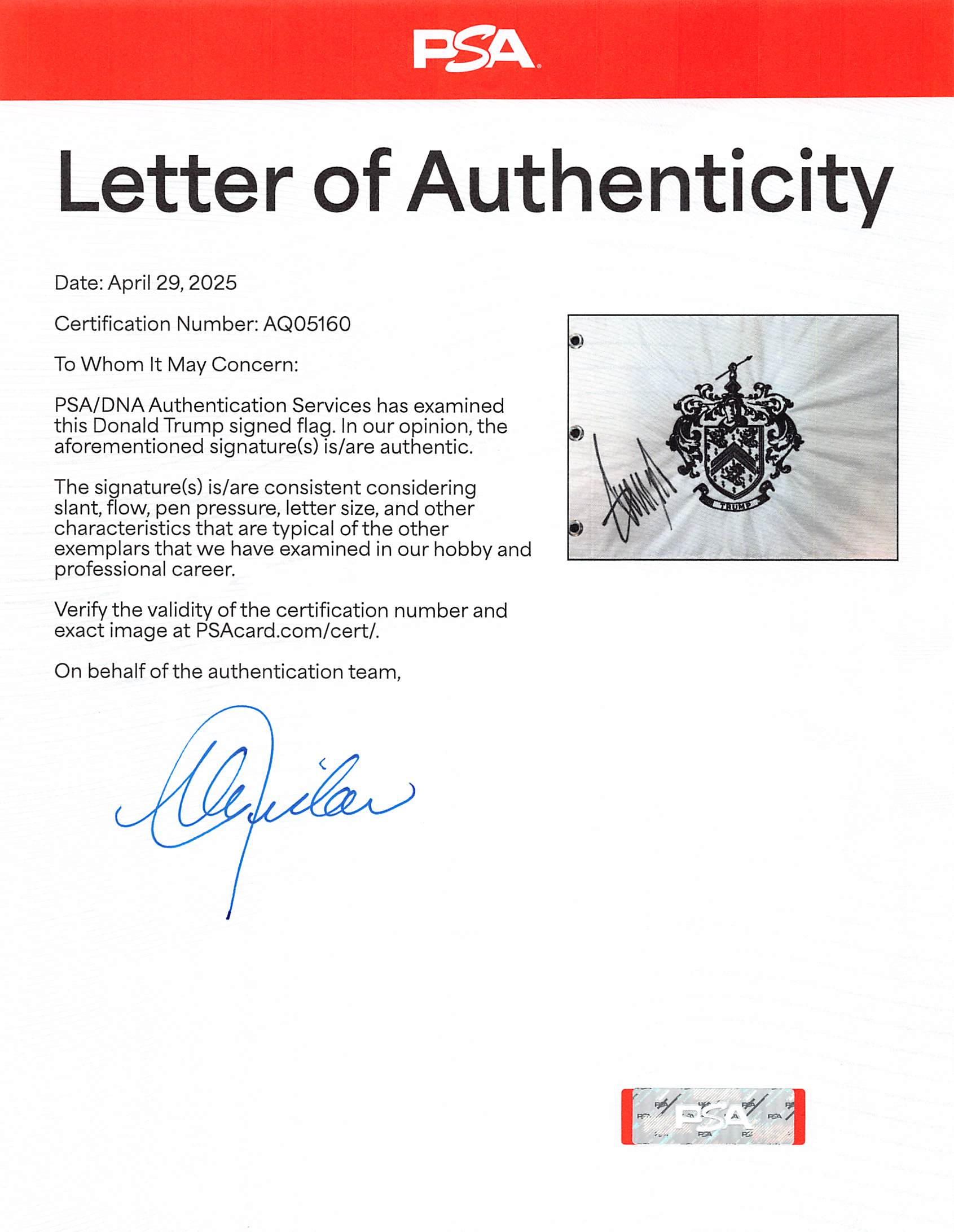 Donald Trump Authentic Signed Trump National Framed Pin Flag PSA/DNA #AQ05160