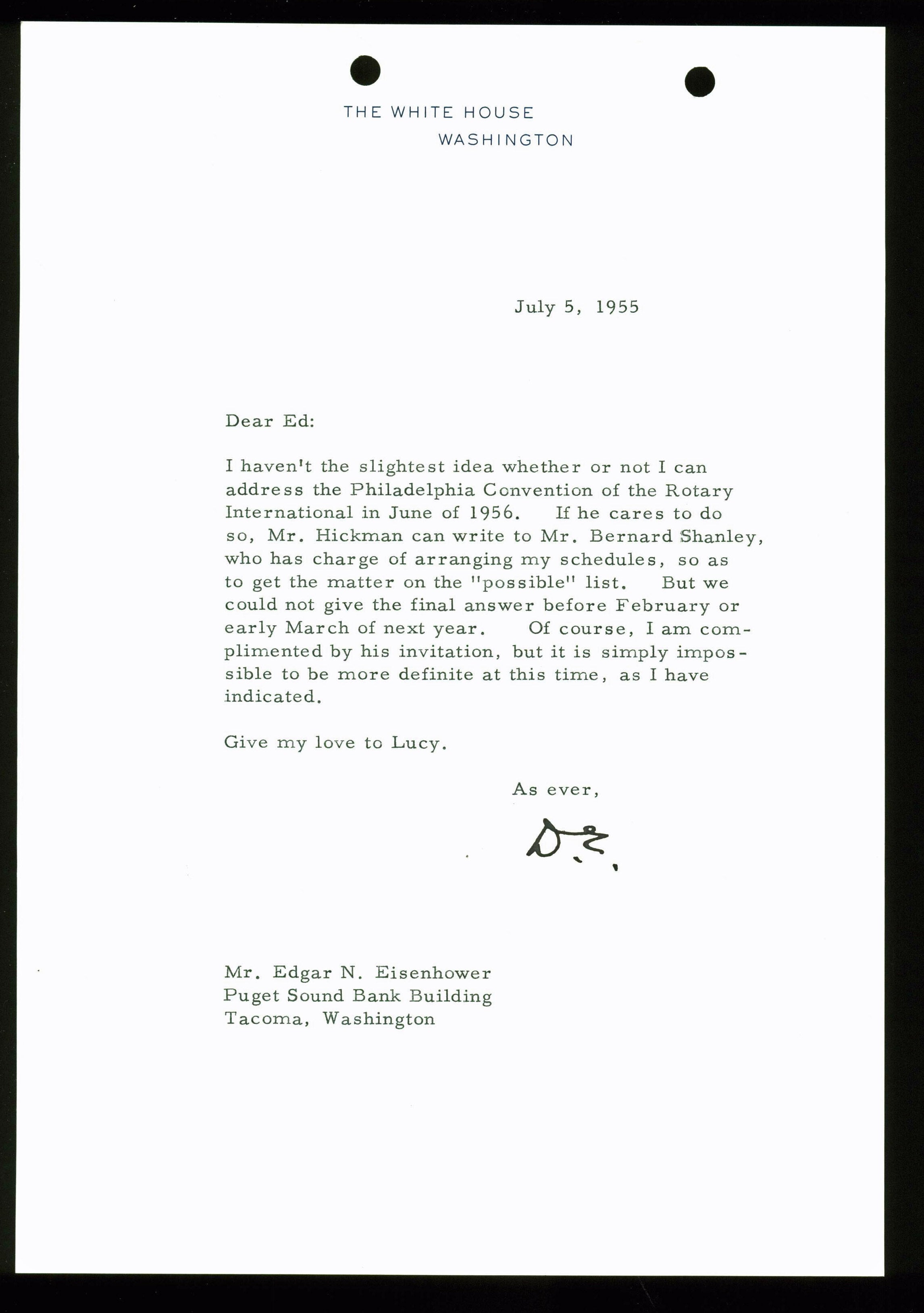 Dwight D. Eisenhower Signed 7.25x10.5 Letter Dated 7/5/55 On WH Letterhead BAS