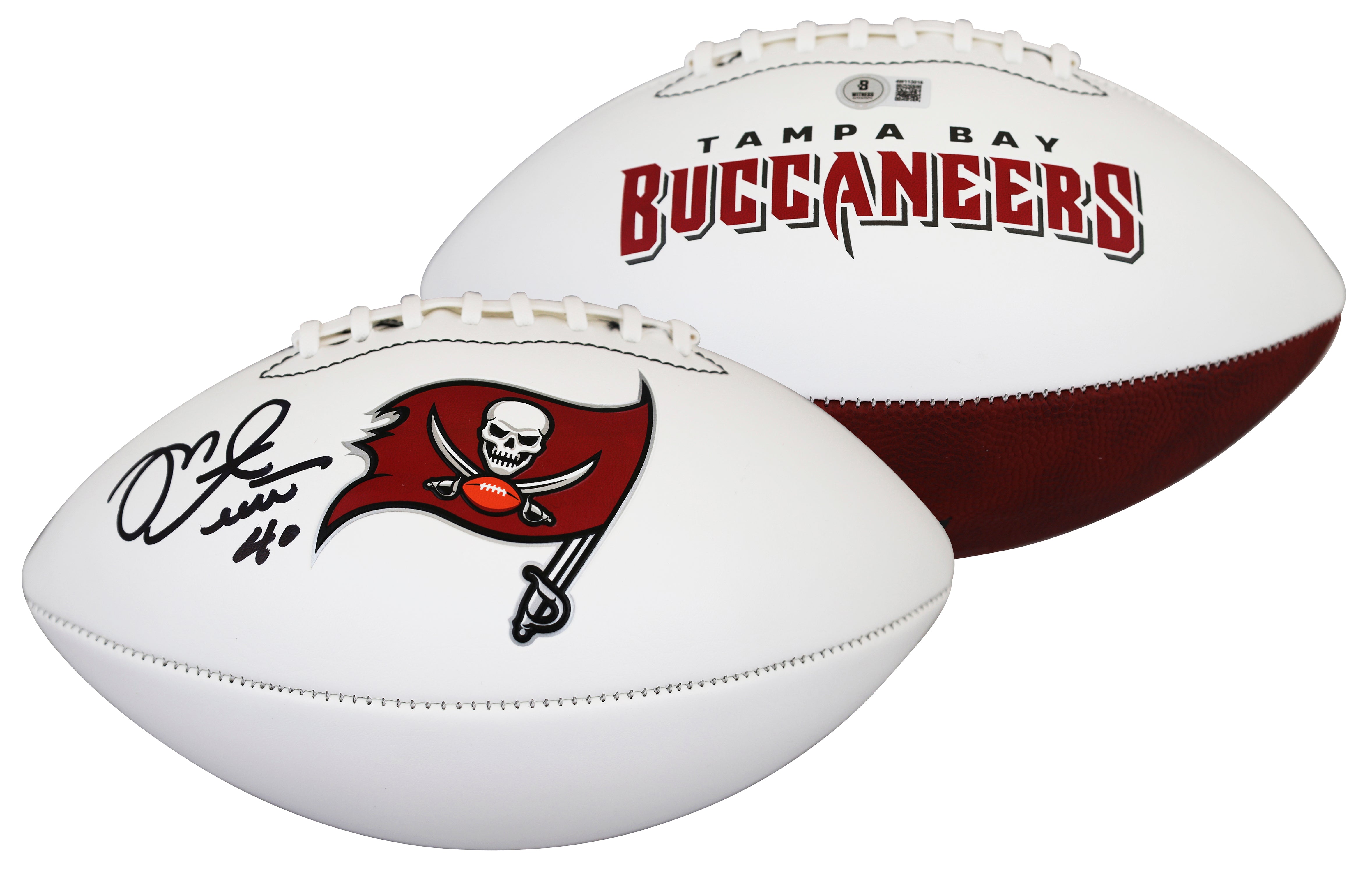 Buccaneers Mike Alstott Signed Franklin White Panel Logo Football BAS Witnessed