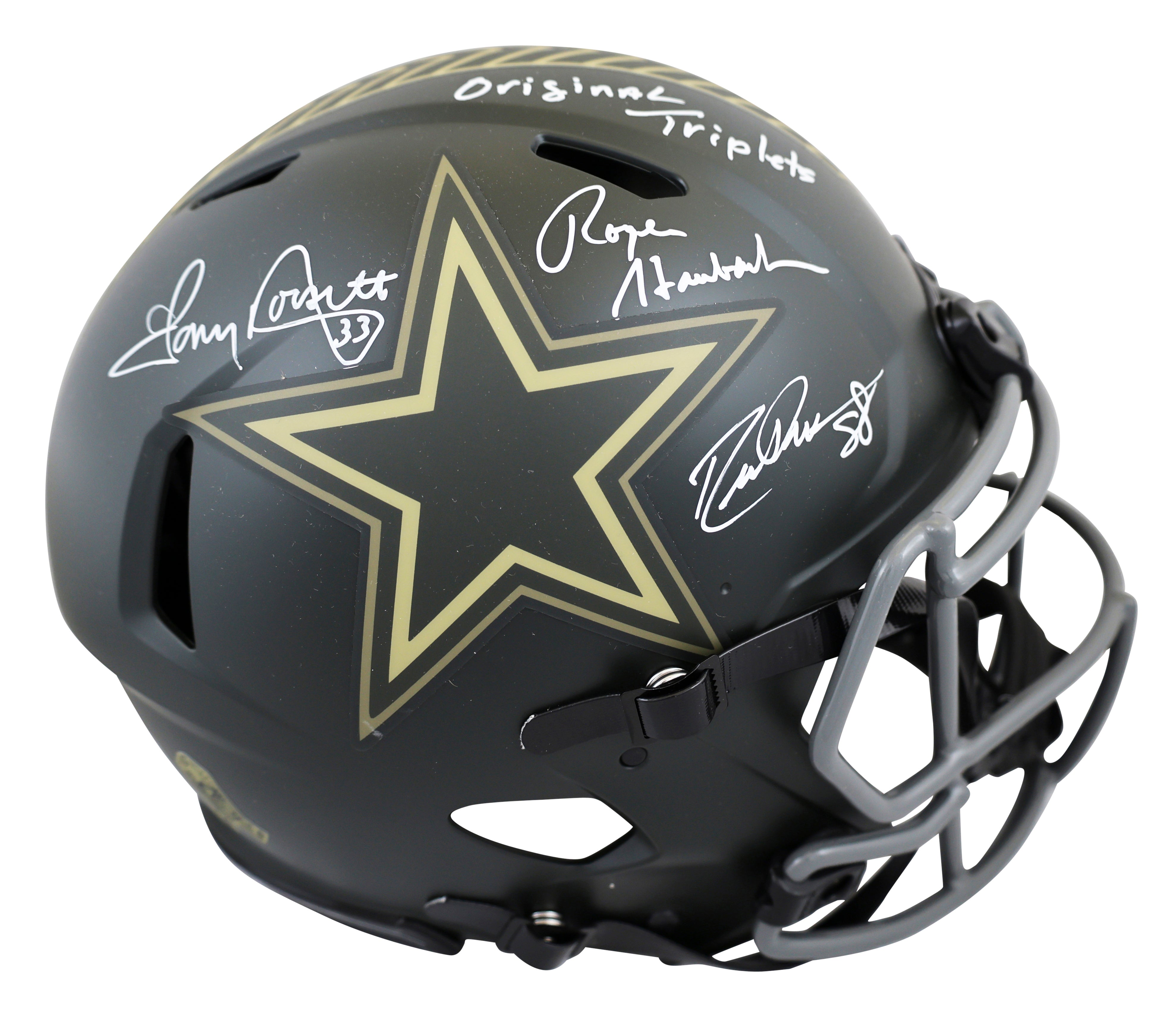 Pearson, Staubach & Dorsett Signed STS IV F/S Speed Proline Helmet W/ Case BAS W