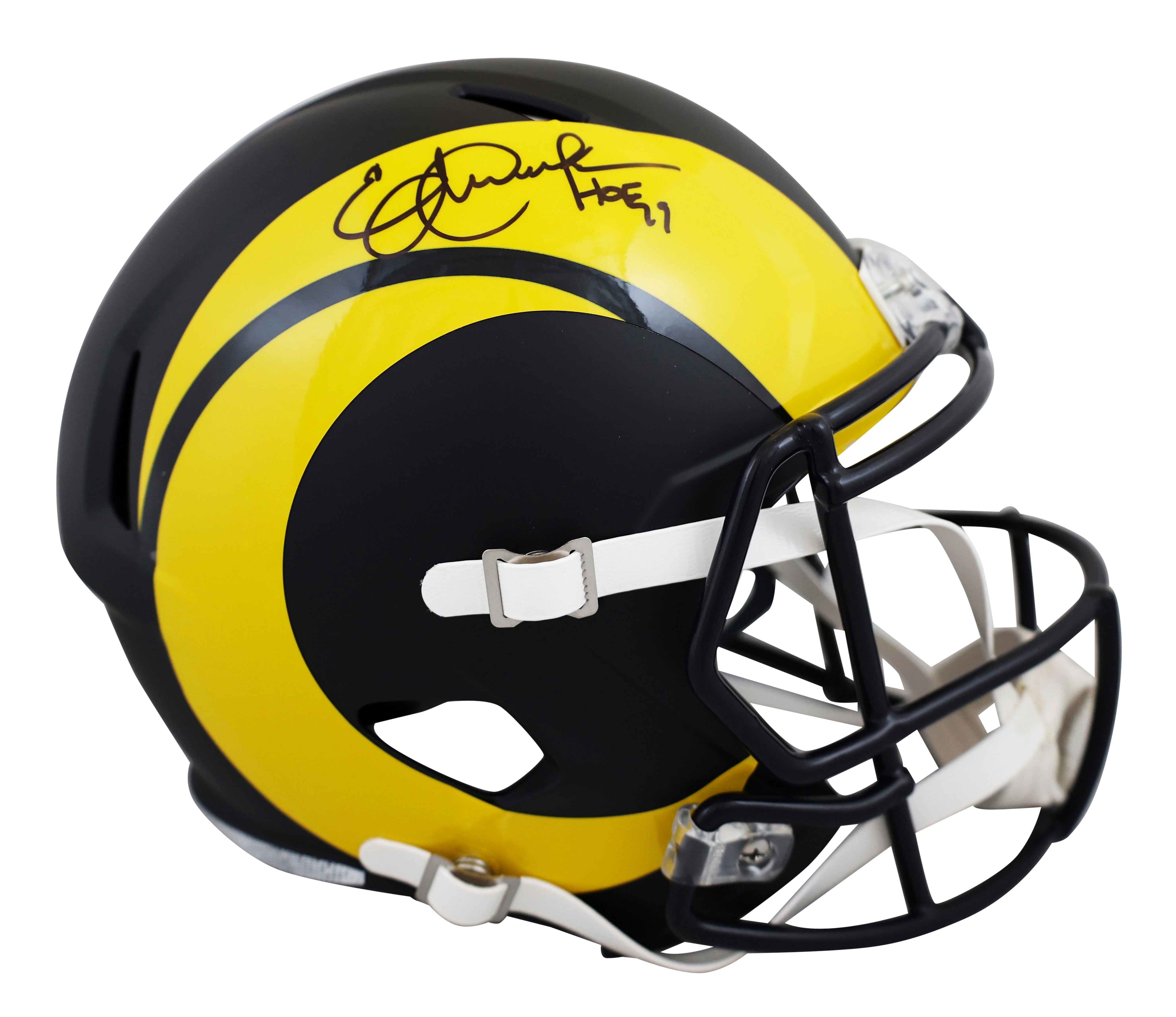 Rams Eric Dickerson "HOF 99" Signed 2025 Rivalries F/S Speed Rep Helmet BAS Wit