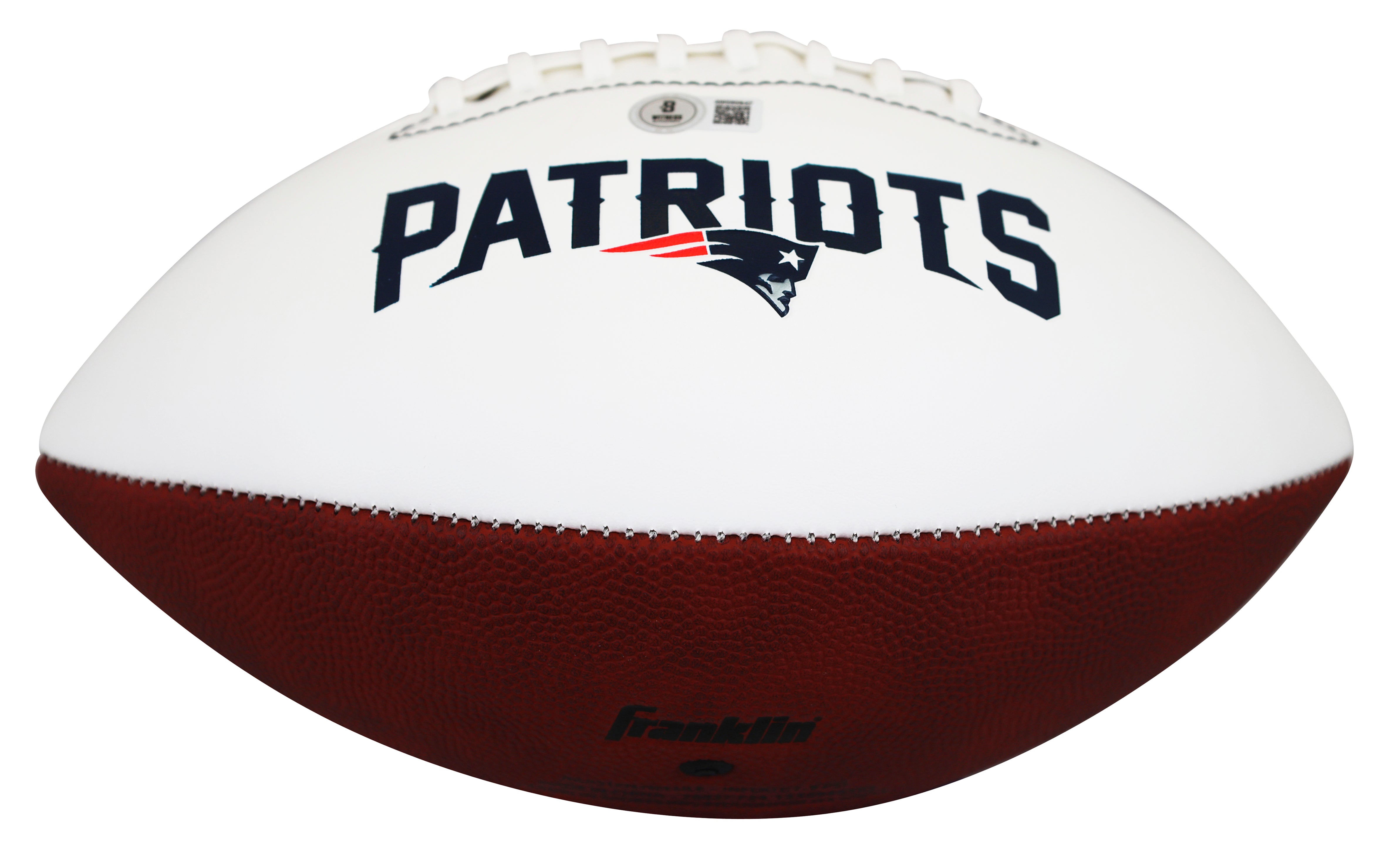 Patriots Ty Law "HOF 19" Signed Franklin White Panel Logo Football W/ Case BAS W