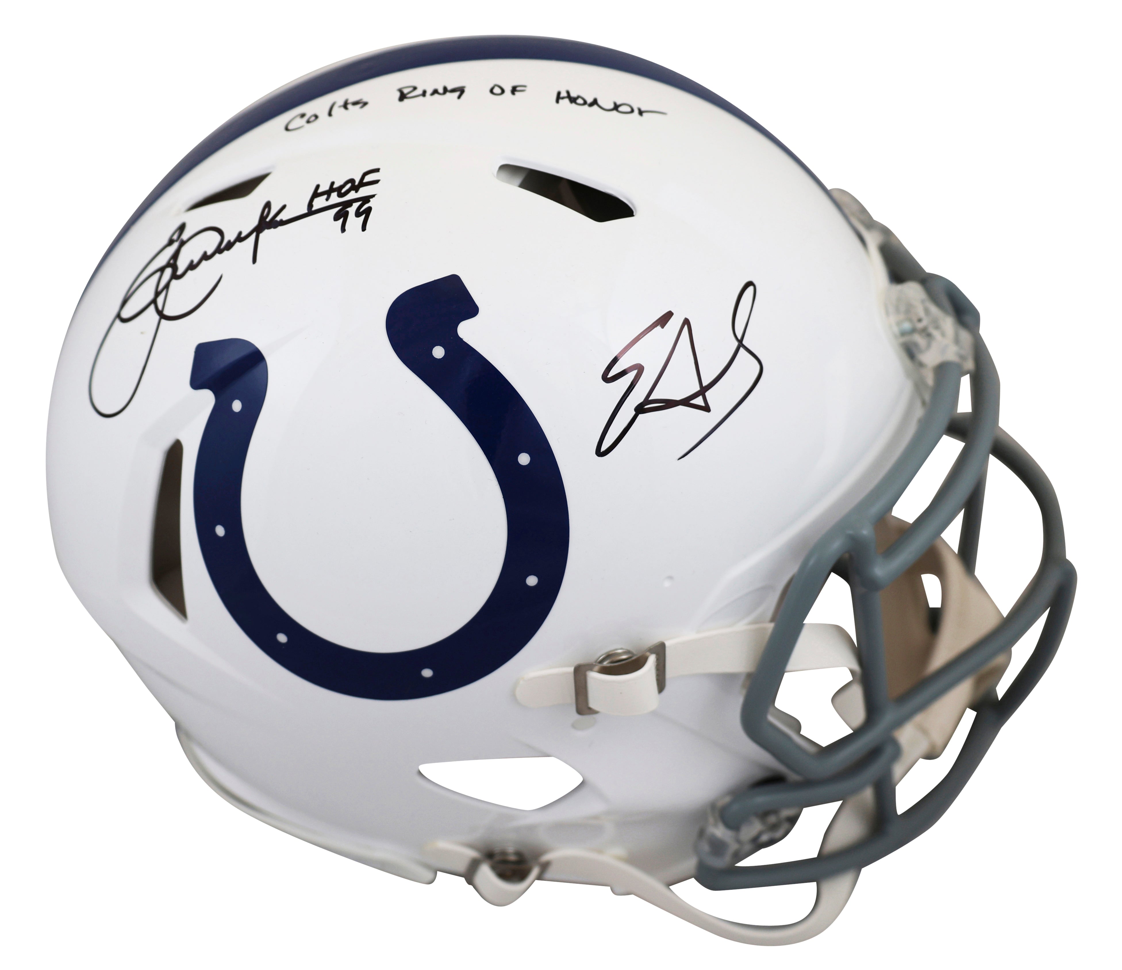 Colts Edgerrin James & Eric Dickerson Signed F/S Speed Proline Helmet BAS Wit