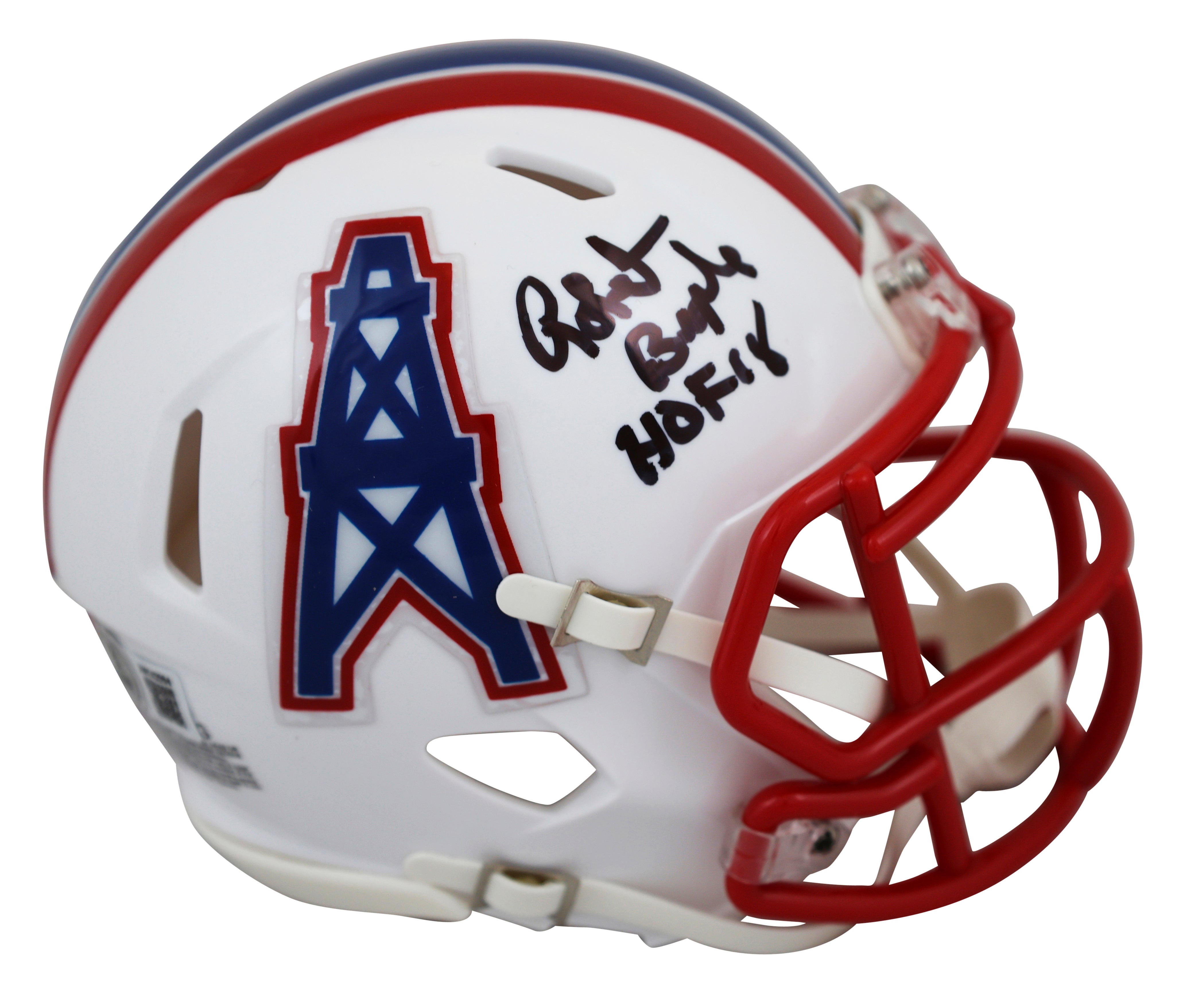 Oilers Robert Brazile "HOF 2018" Signed 1981-98 TB Speed Mini Helmet W/ Case BAS