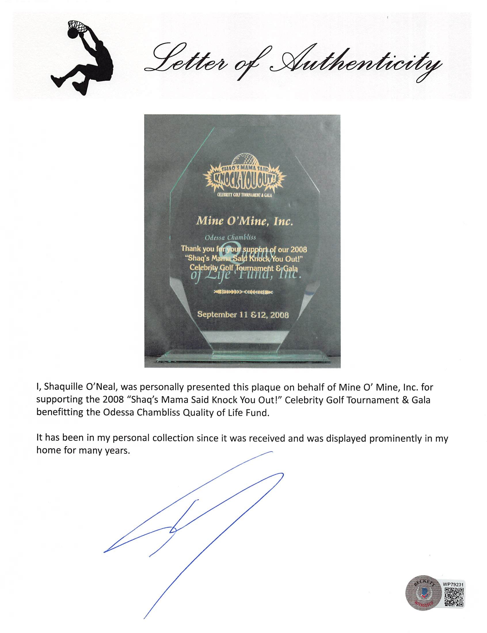 2008 Shaq's Mama Said Knock You Out! Celebrity Golf Tournament & Gala Trophy