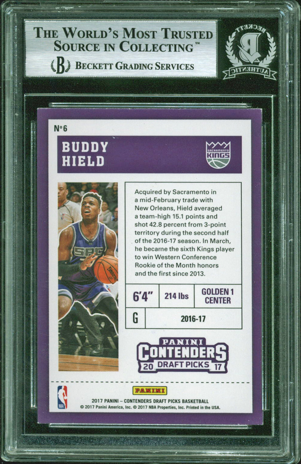 Kings Buddy Hield Signed 2019 Contenders Draft Picks #6 Auto Card BAS Slabbed
