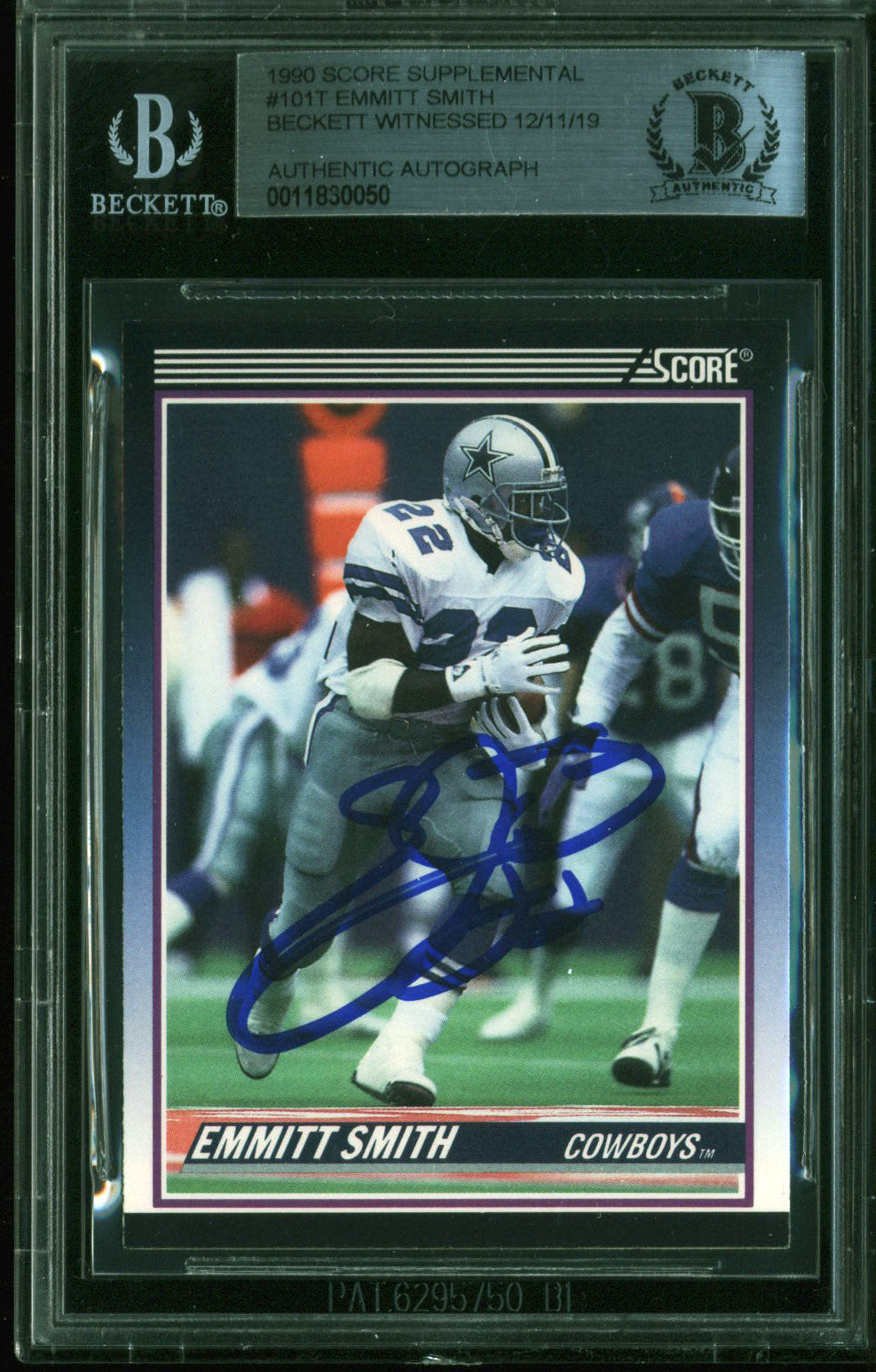 Cowboys Emmitt Smith Signed 1990 Score Supplemental #101T Auto Card BAS Slabbed
