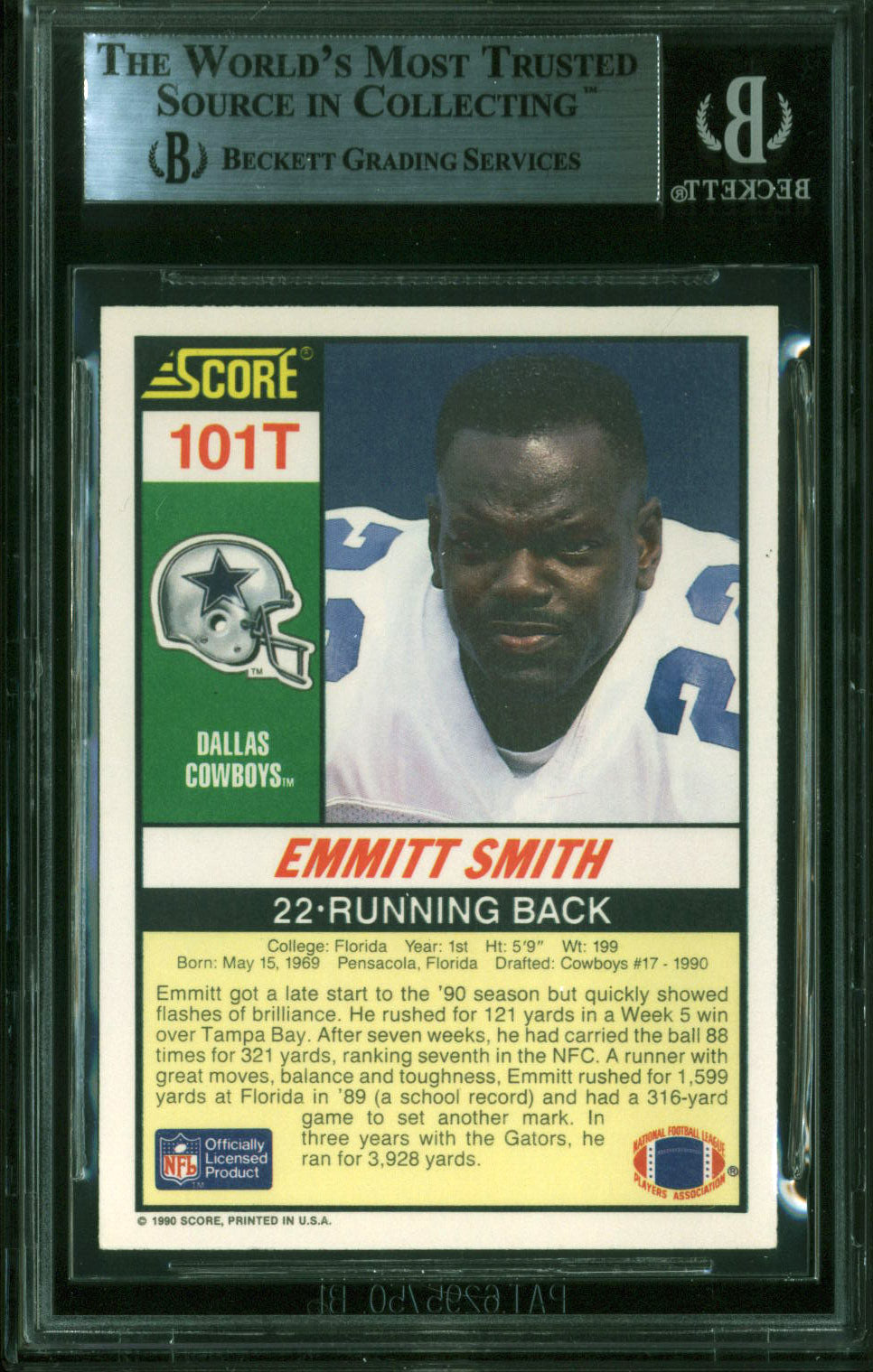 Cowboys Emmitt Smith Signed 1990 Score Supplemental #101T Auto Card BAS Slabbed