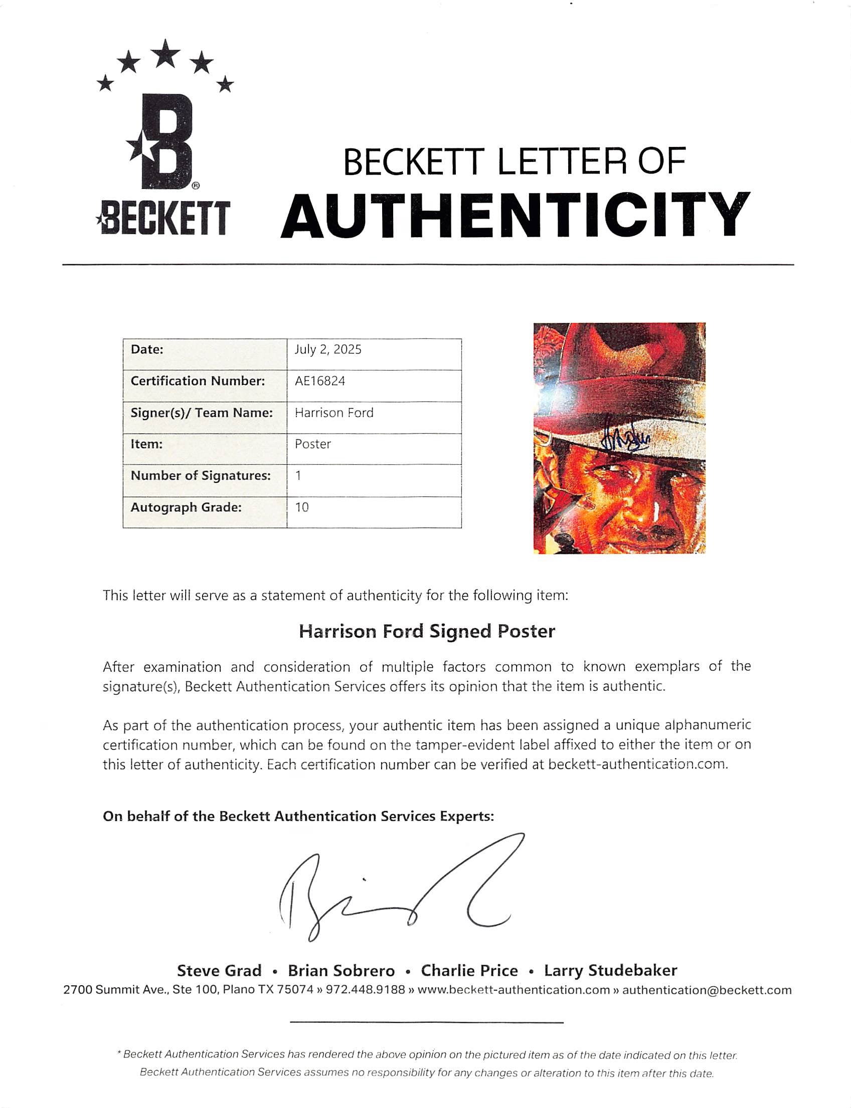 Harrison Ford Temple Of Doom Signed & Framed 24x36 Poster Auto 10! BAS #AE16824