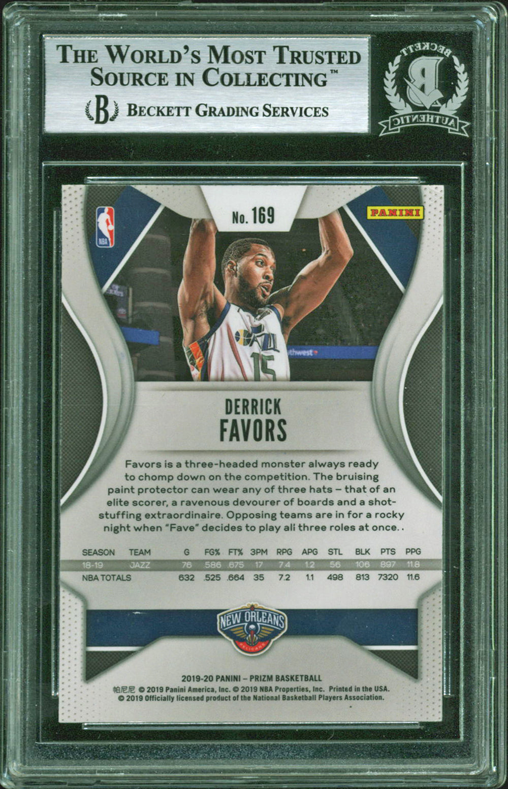Jazz Derrick Favors Authentic Signed 2019 Panini Prizm #169 Card BAS Slabbed