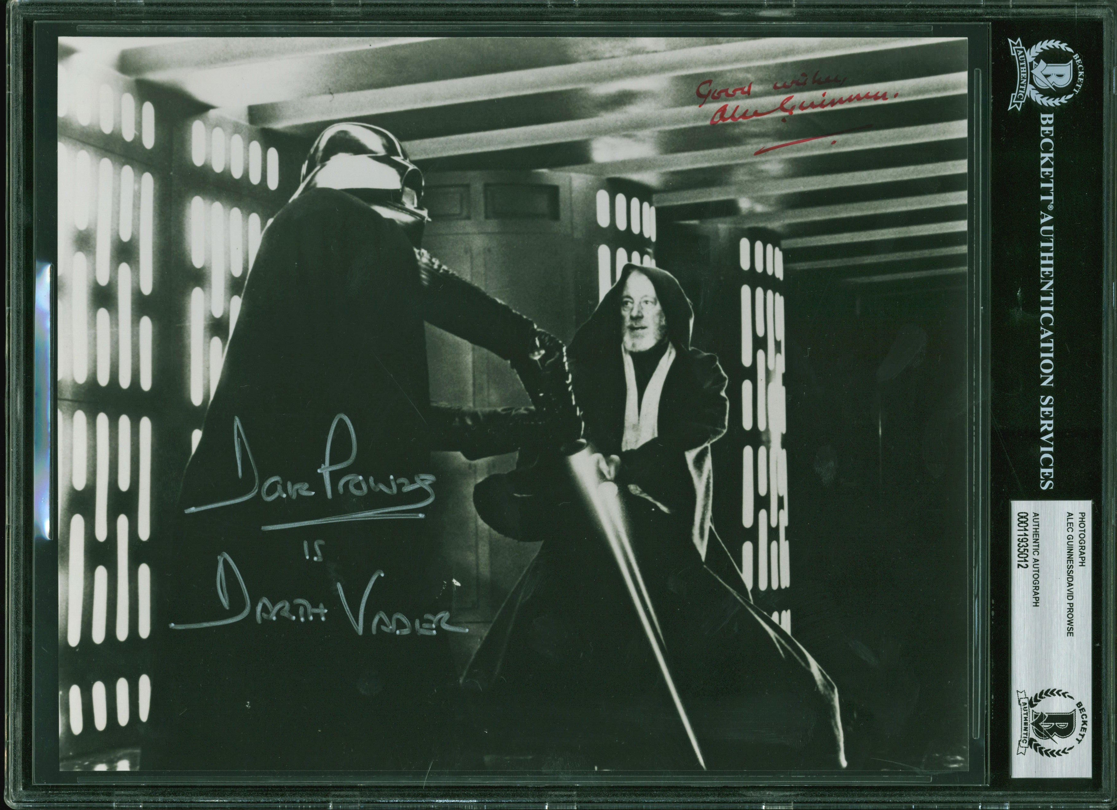 Alec Guinness & David Prowse Star Wars Signed 8x10 B&W Photo BAS Slabbed & LOA
