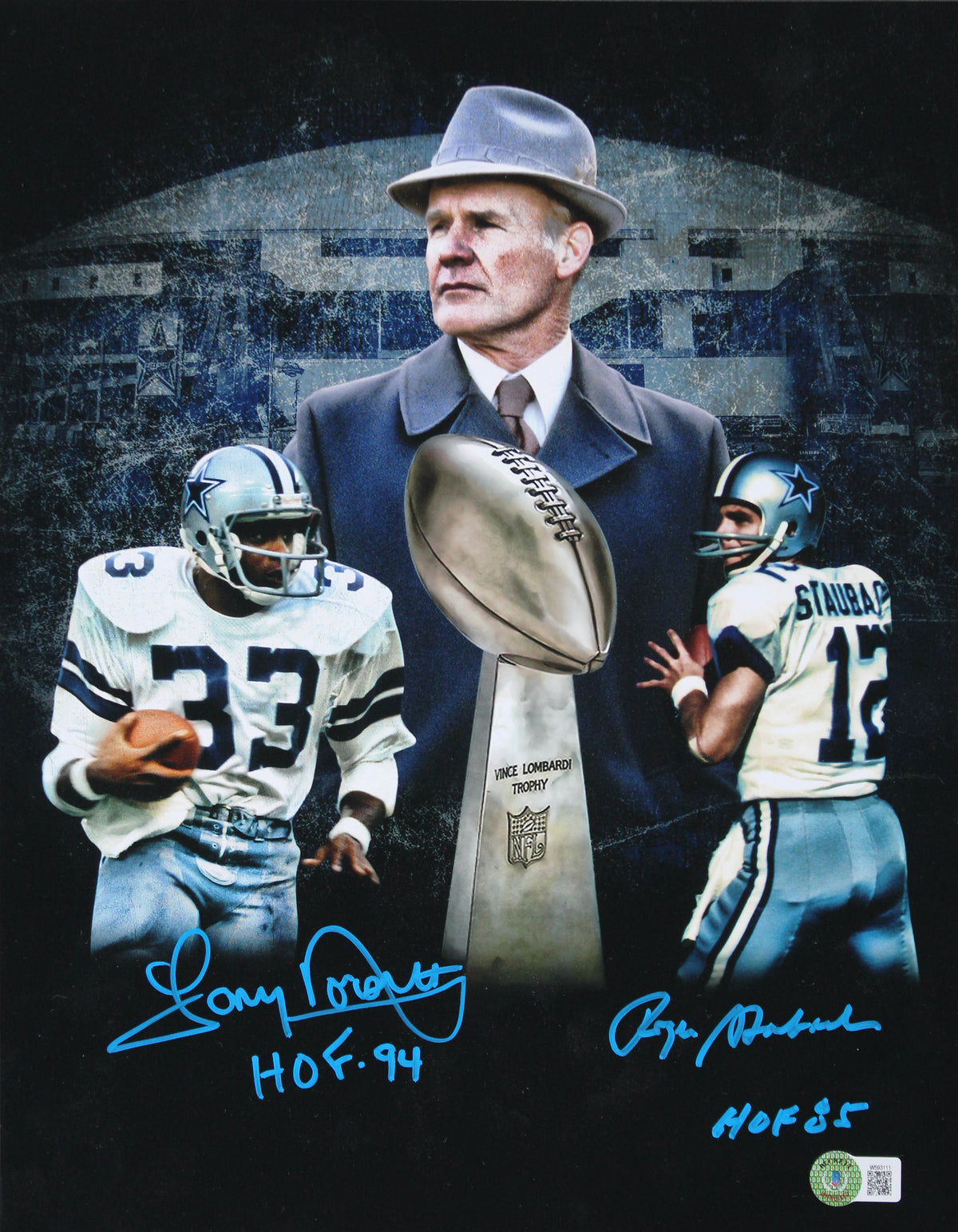 Cowboys Roger Staubach & Tony Dorsett "HOF" Signed 11x14 Photo BAS Wit #W593111