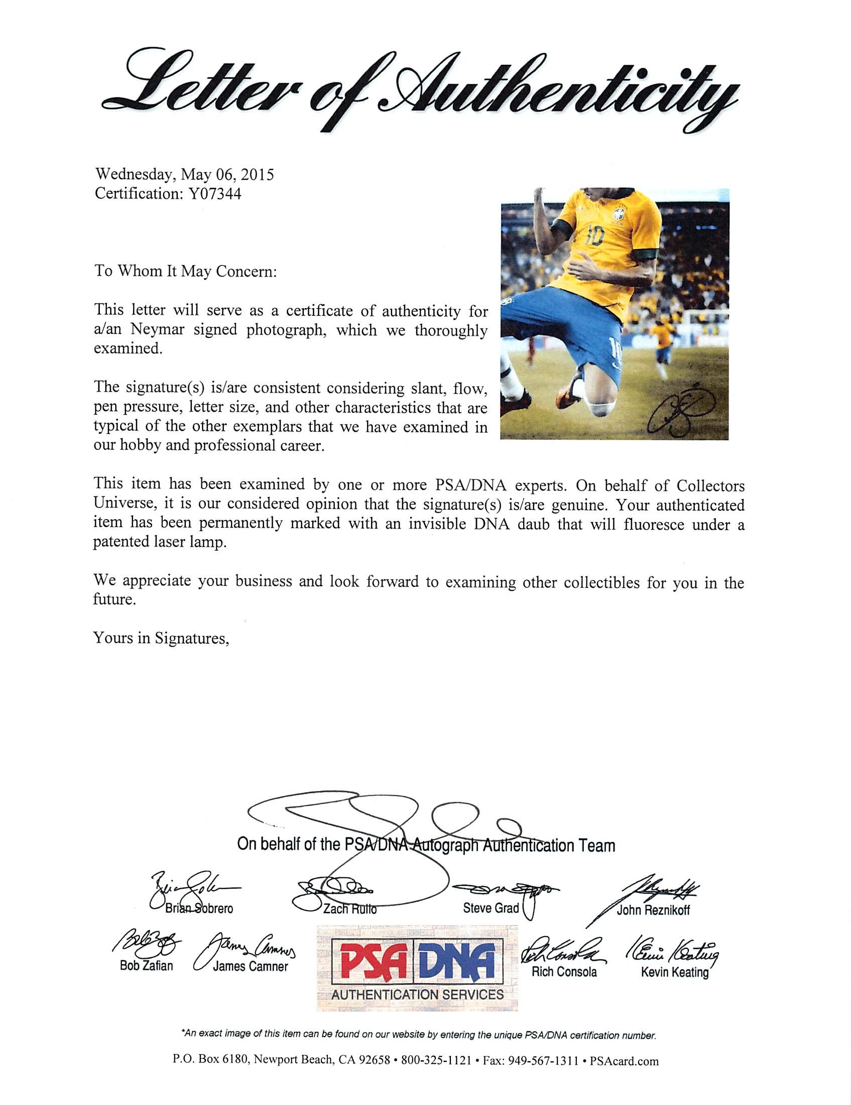 Brazil Neymar Jr. Authentic Signed 16x20 Framed Photo PSA/DNA #Y07344