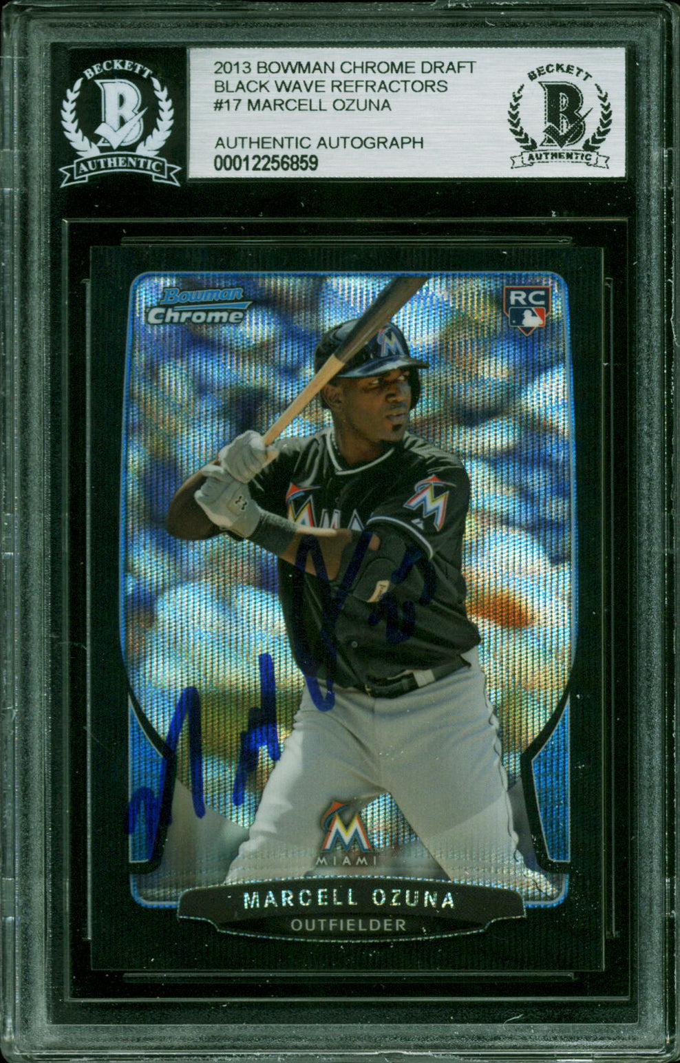 Marcell Ozuna Signed 2013 Bowman Chrome Black Wave Refractors #17 Card BAS Slab