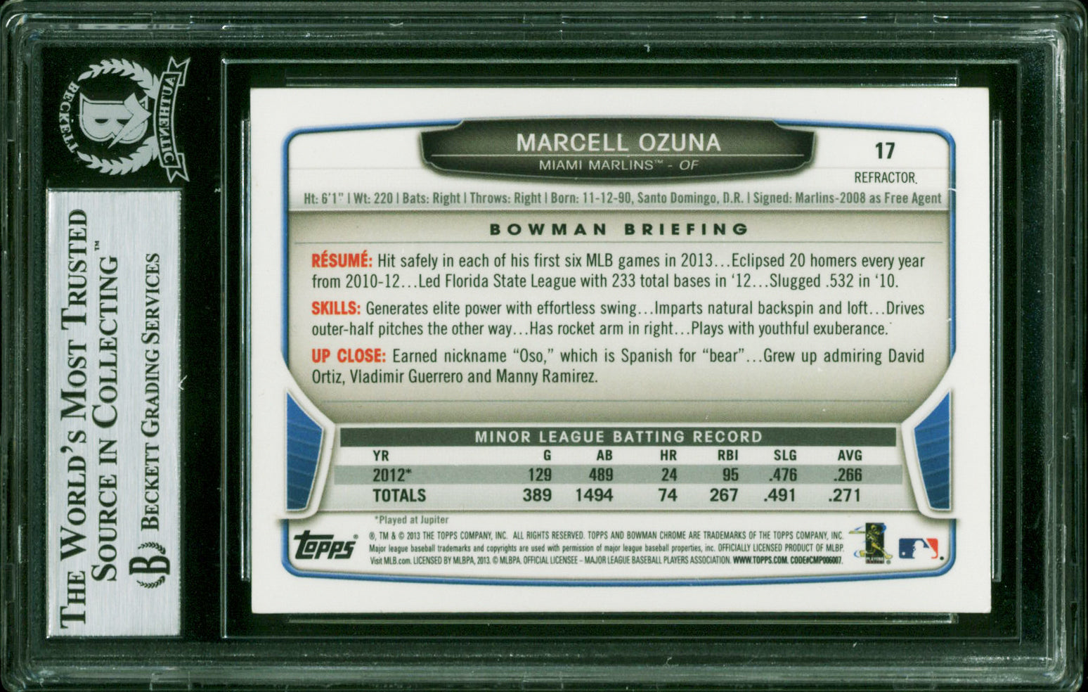 Marcell Ozuna Signed 2013 Bowman Chrome Black Wave Refractors #17 Card BAS Slab