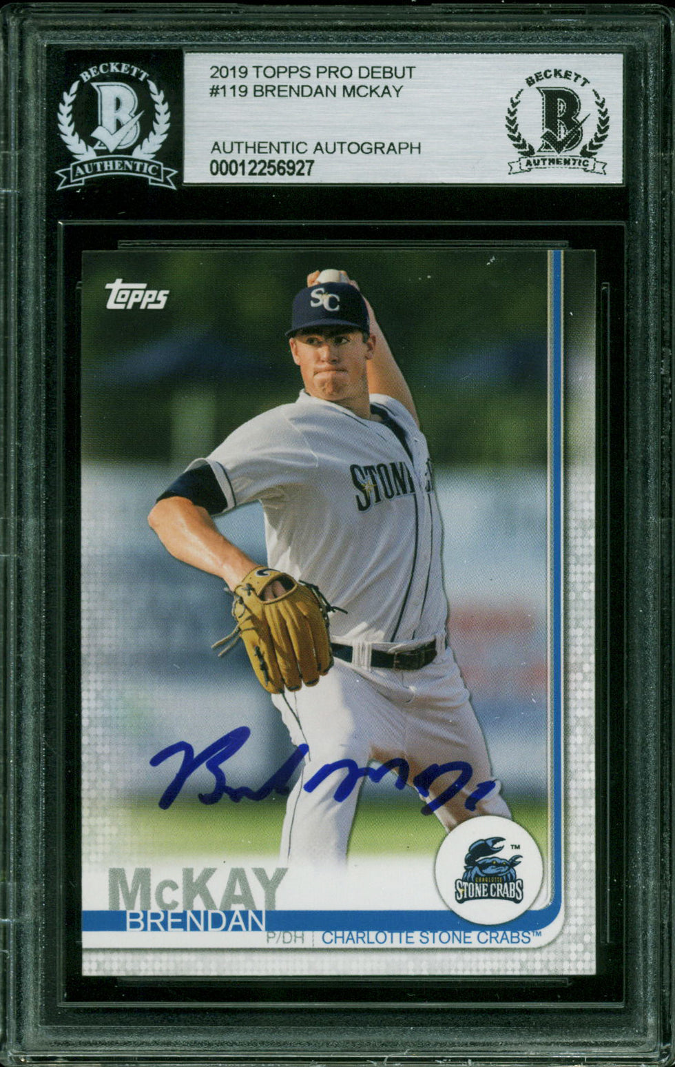 Rays Brendan McKay Signed 2019 Topps Pro Debut #119 RC Card BAS Slabbed 12256927