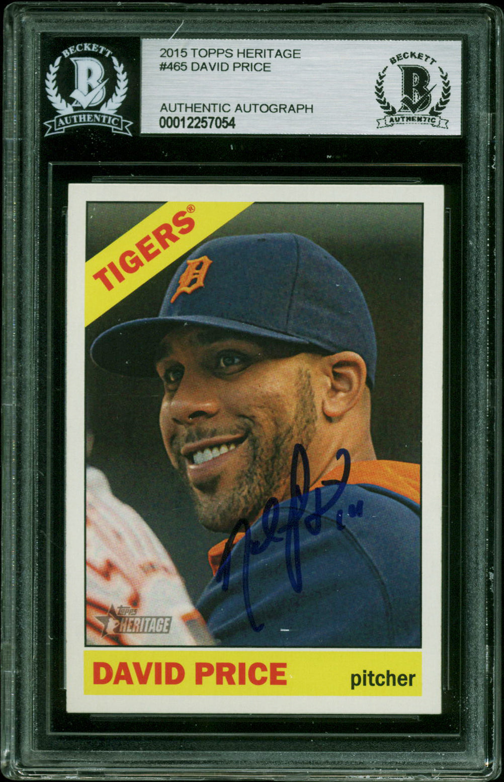 Tigers David Price Authentic Signed 2015 Topps Heritage #465 Card BAS Slabbed