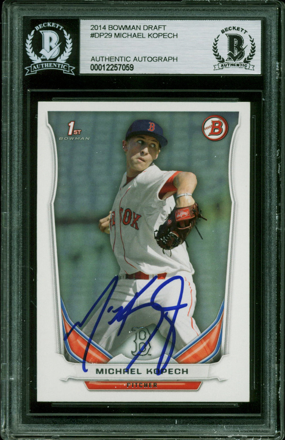 Red Sox Kichael Kopech Authentic Signed 2014 Bowman Draft #DP29 Card BAS Slabbed