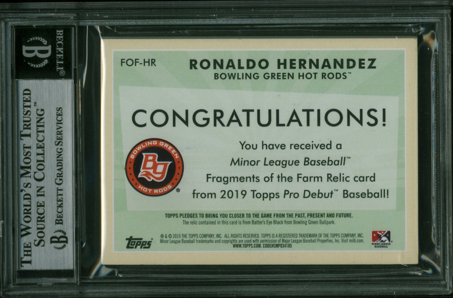 Rays Ronaldo Hernandez Signed 2019 Topps Pro Debut #FOFHR RC Card BAS Slabbed