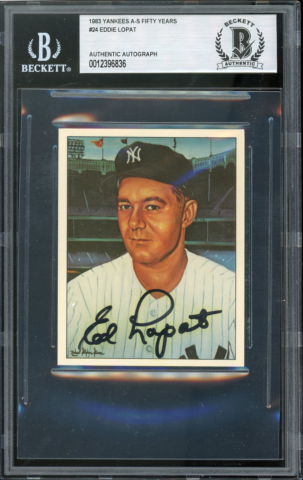Yankees Eddie Lopat Signed 1983 Yankees A-S Fifty Years #24 Card BAS Slabbed