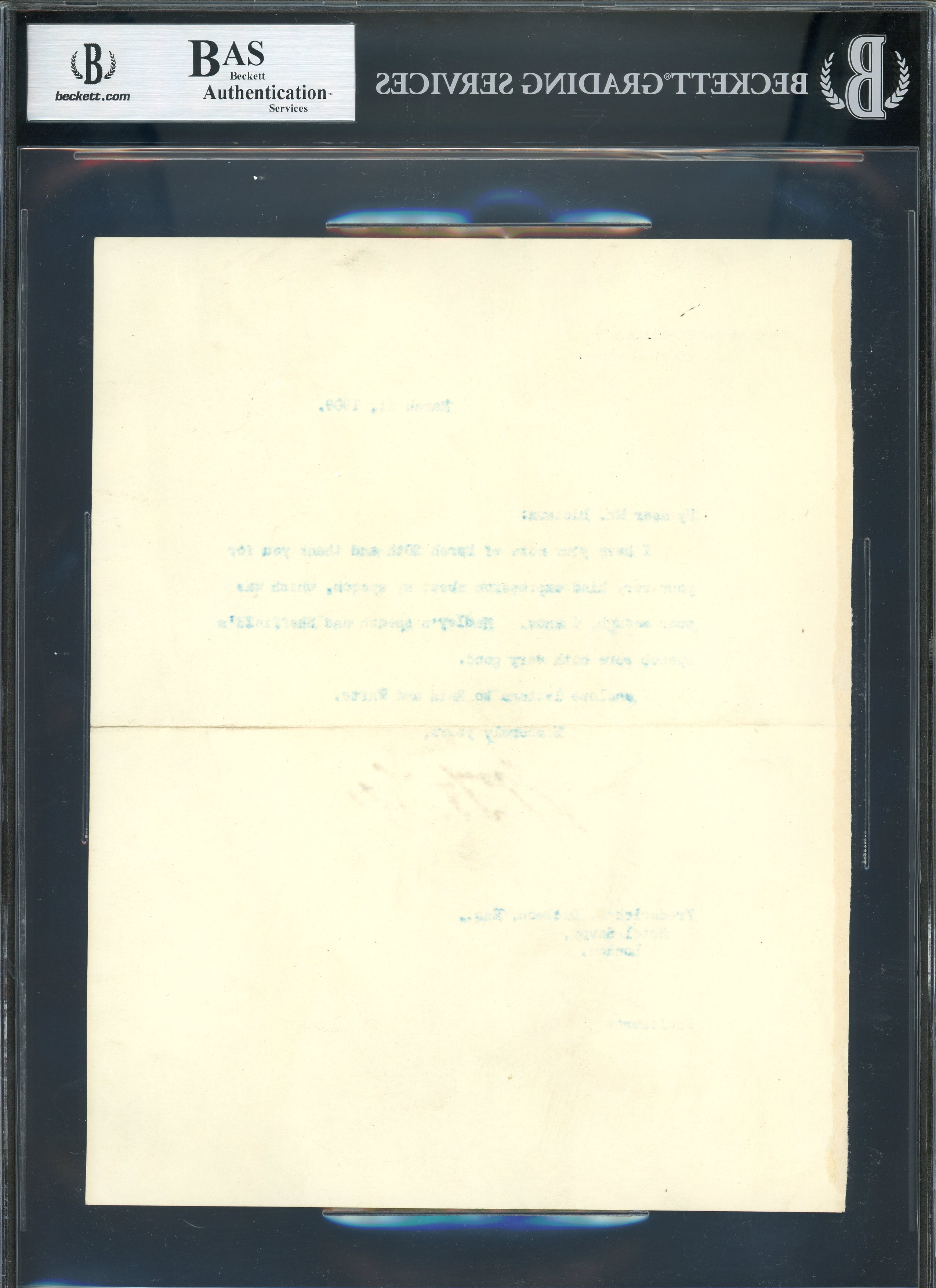 William H. Taft Authentic Signed 7x8.75 1909 Letter On WH Stationary BAS Slabbed