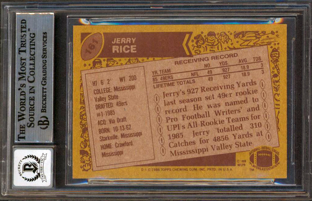 49ers Jerry Rice "HOF 2010" Signed 1986 Topps #161 RC Card Auto 10 BAS Slabbed 4