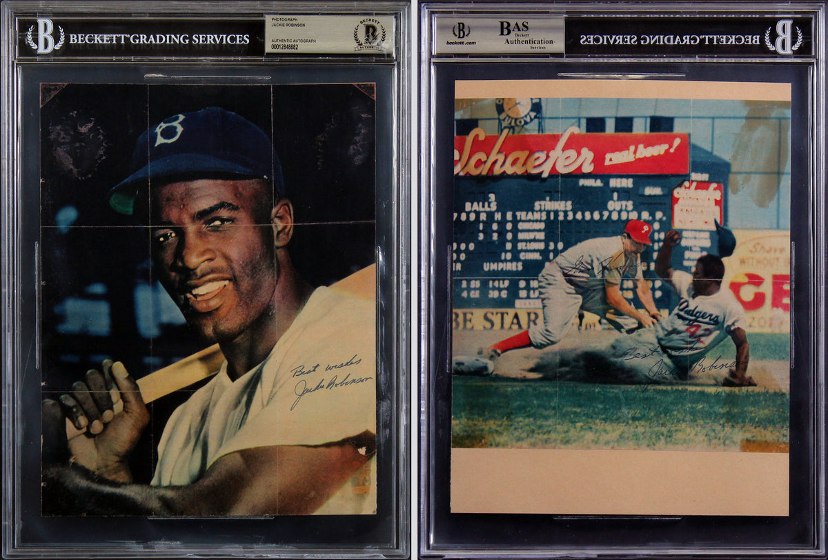 Dodgers Jackie Robinson 2x Signed 7.75x10.1 Photo Auto Graded 10! BAS Slabbed