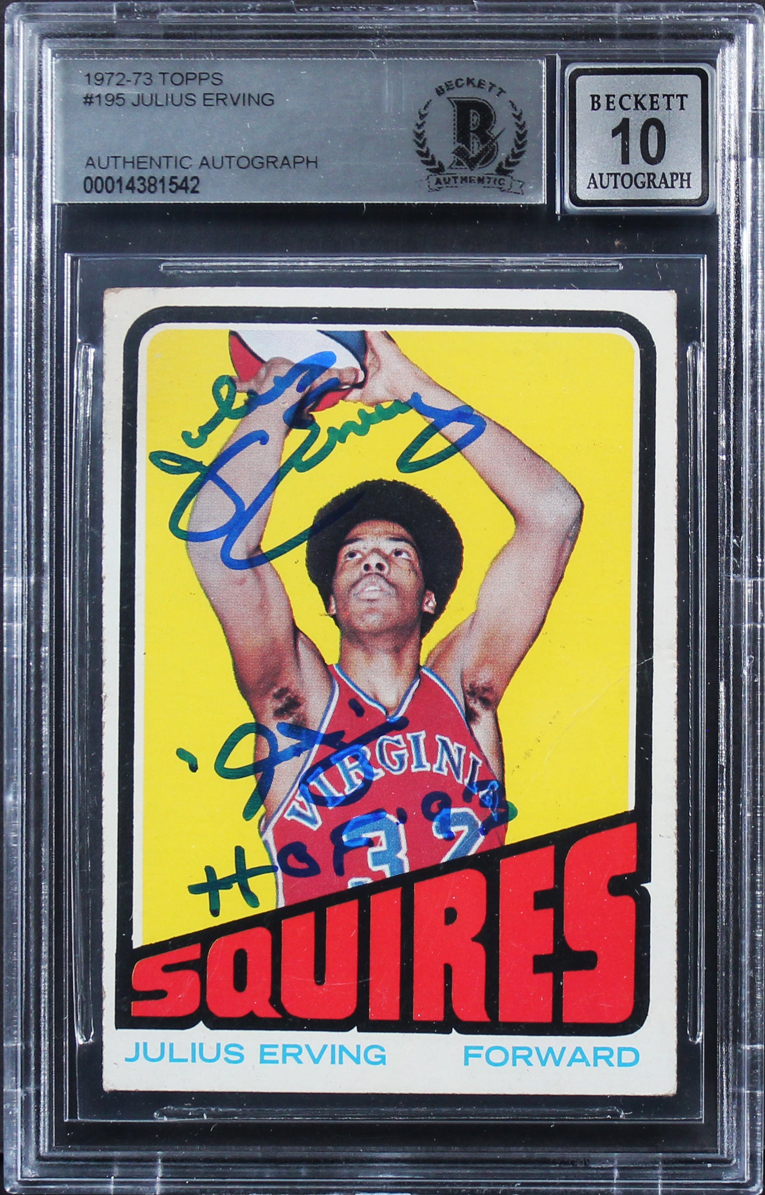 Julius Erving "HOF 93" Signed 1972 Topps #195 Rookie Card Auto 10 BAS Slab 2