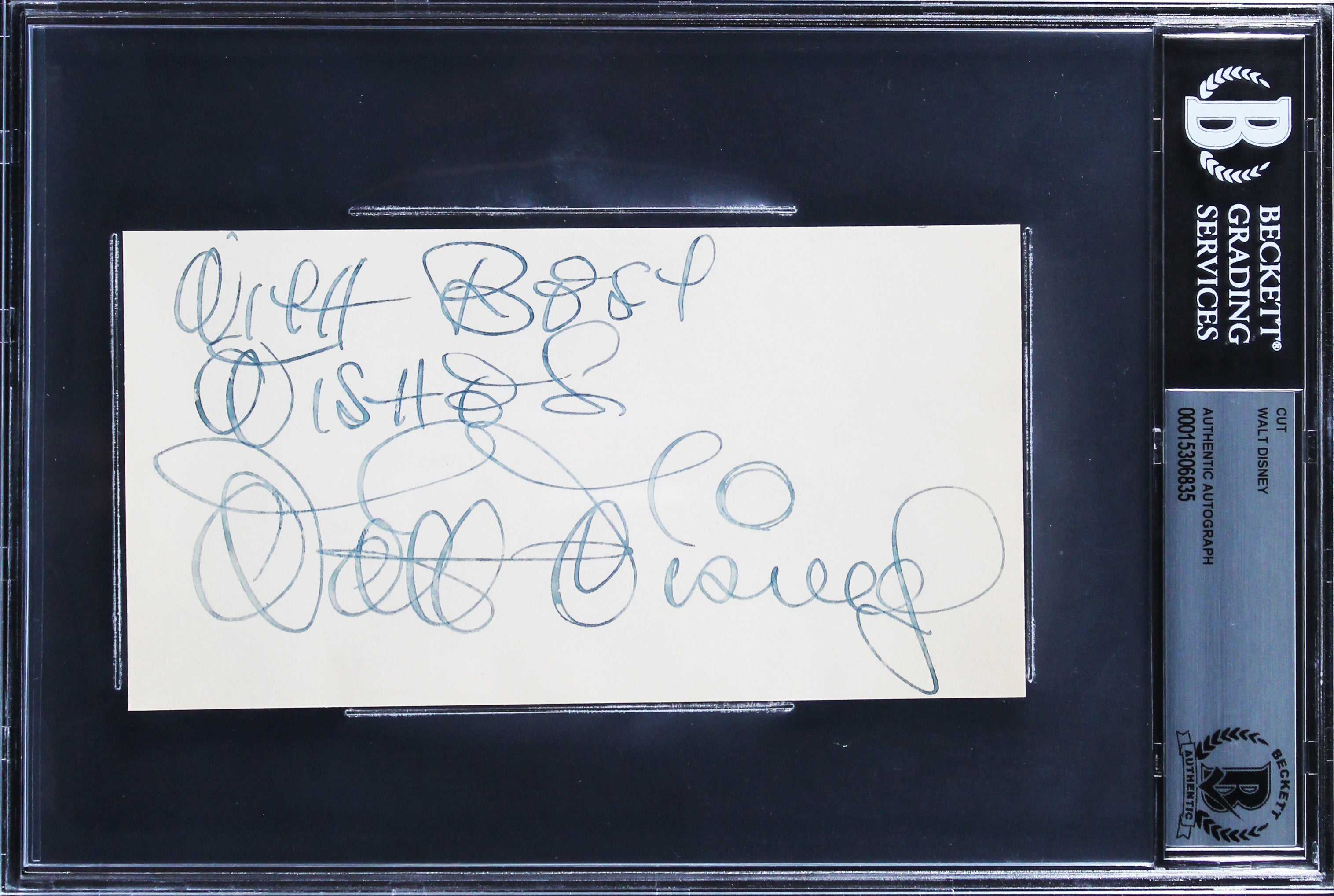 Walt Disney My Best Authentic Signed 3.75x5.6 Cut Signature BAS Slabbed