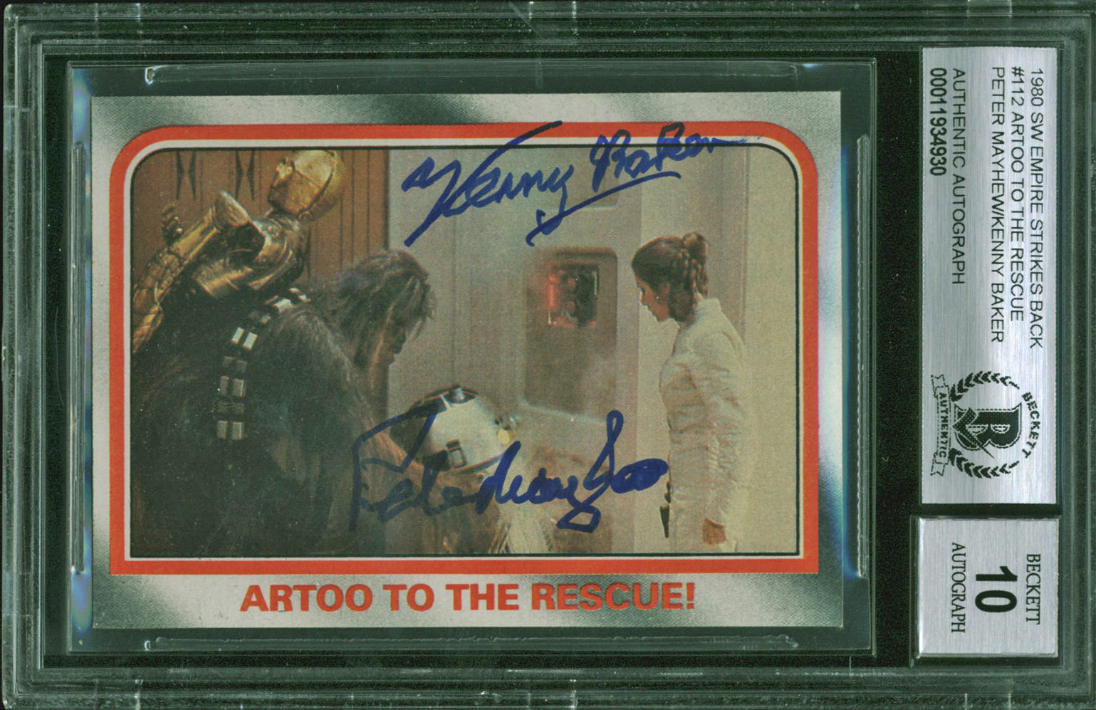 Kenny Baker & Peter Mayhew Signed 1980 ESB #112 Card Auto Graded 10! BAS Slabbed