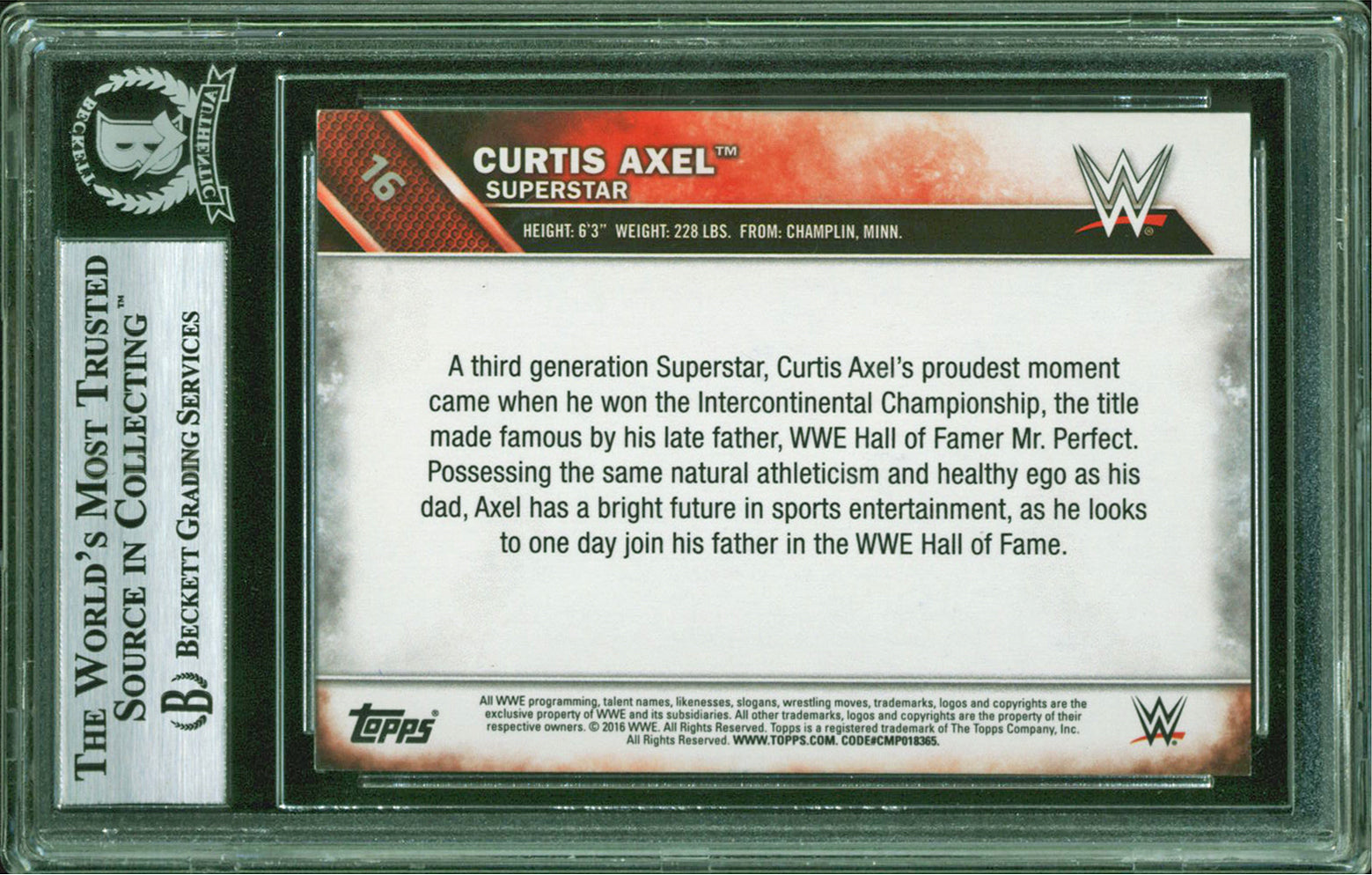 Curtis Axel Authentic Signed 2016 Topps WWE #16 Auto Card BAS Slabbed