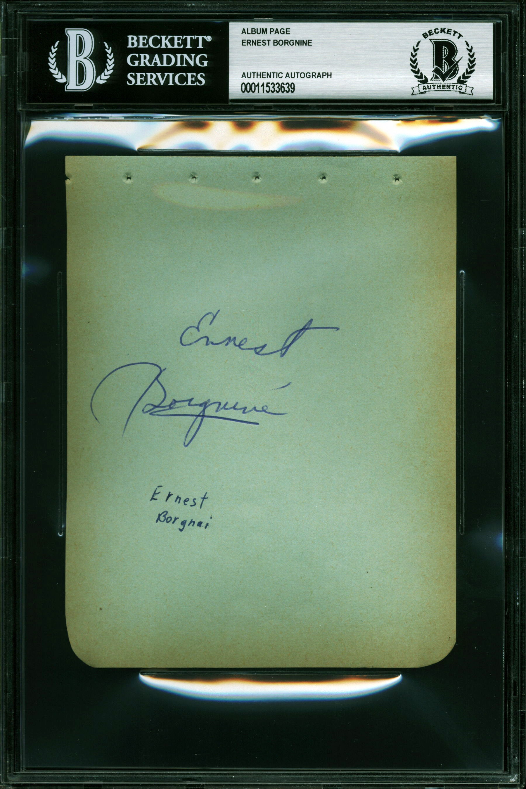 Ernest Borgnine McHale's Navy Authentic Signed 4.5x5.75 Album Page BAS Slabbed