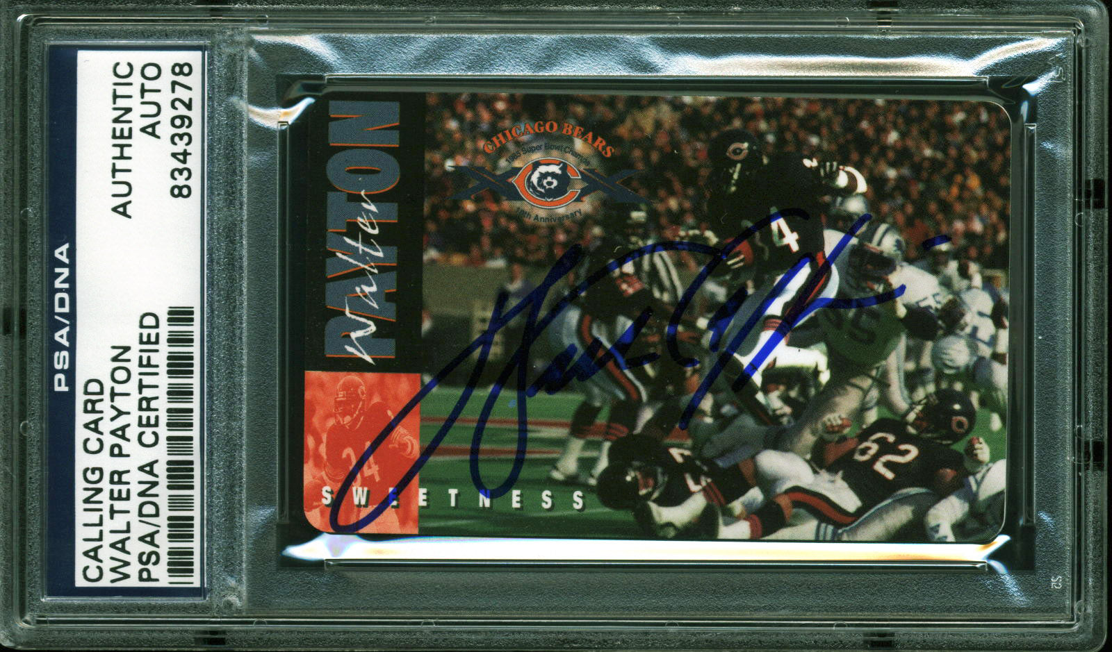 Bears Walter Payton Authentic Signed 2.25x3.5 1995 Calling Card PSA/DNA Slabbed
