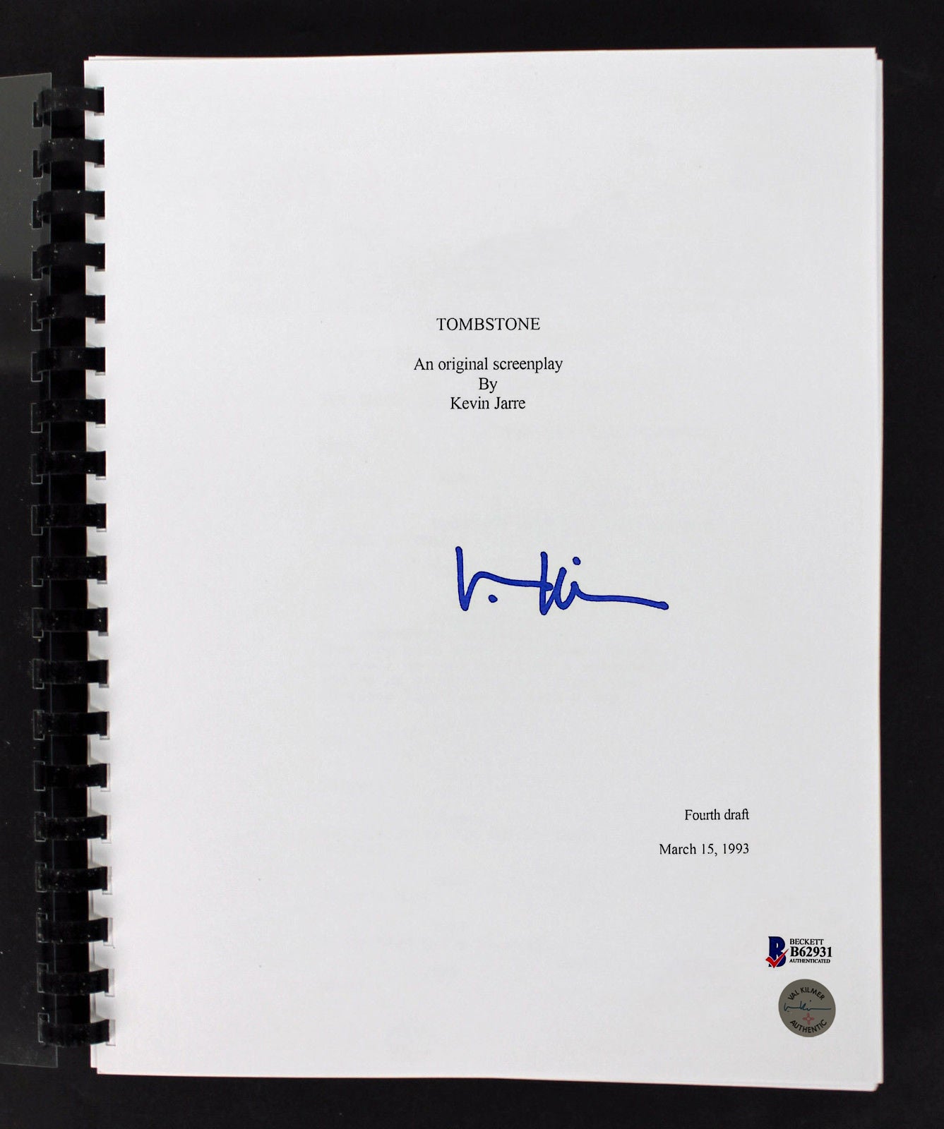 Val Kilmer Authentic Signed Tombstone Movie Script Autographed BAS