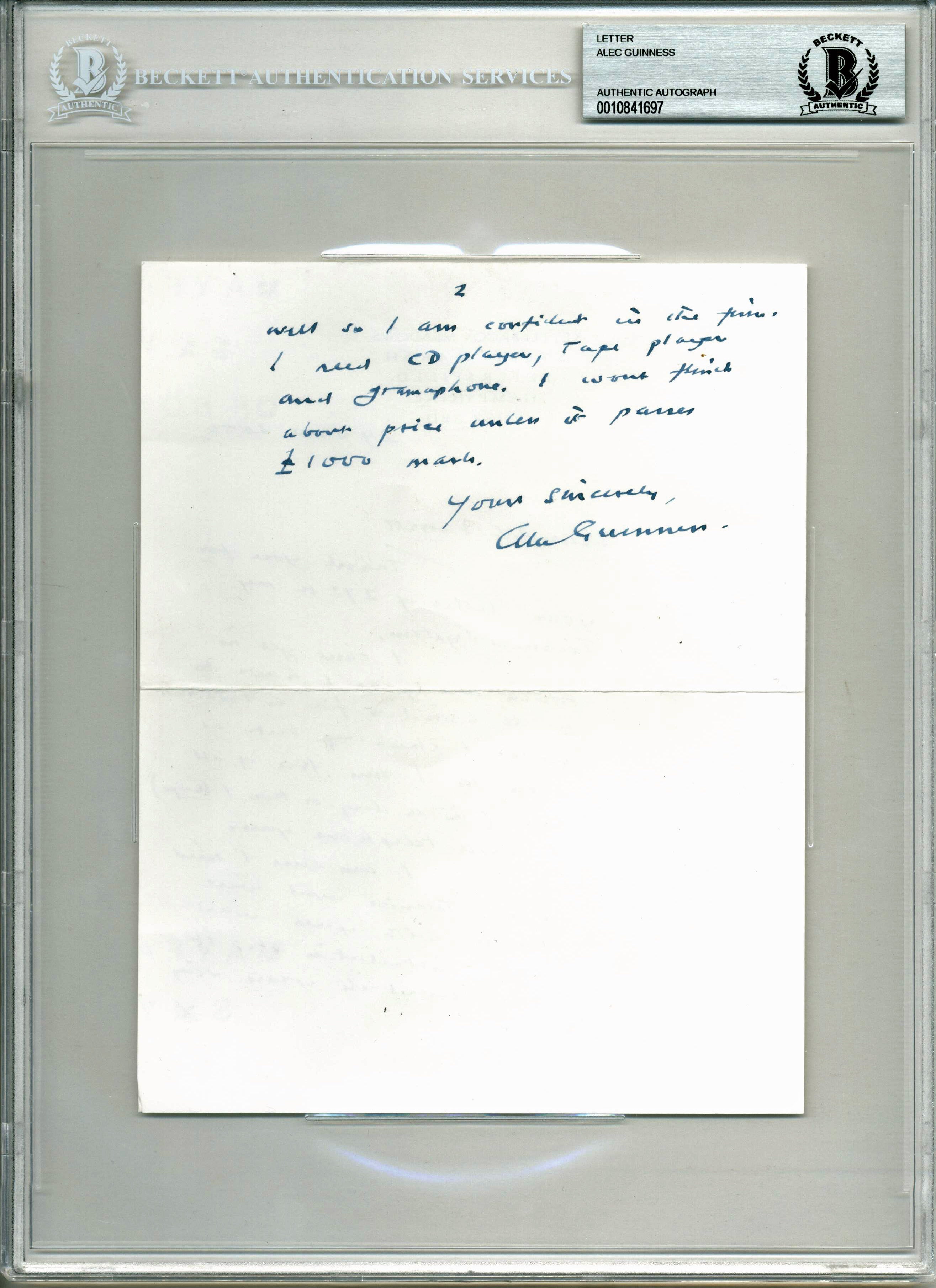 Alec Guinness Star Wars Authentic Signed 6.25x8 Handwritten Letter BAS Slabbed