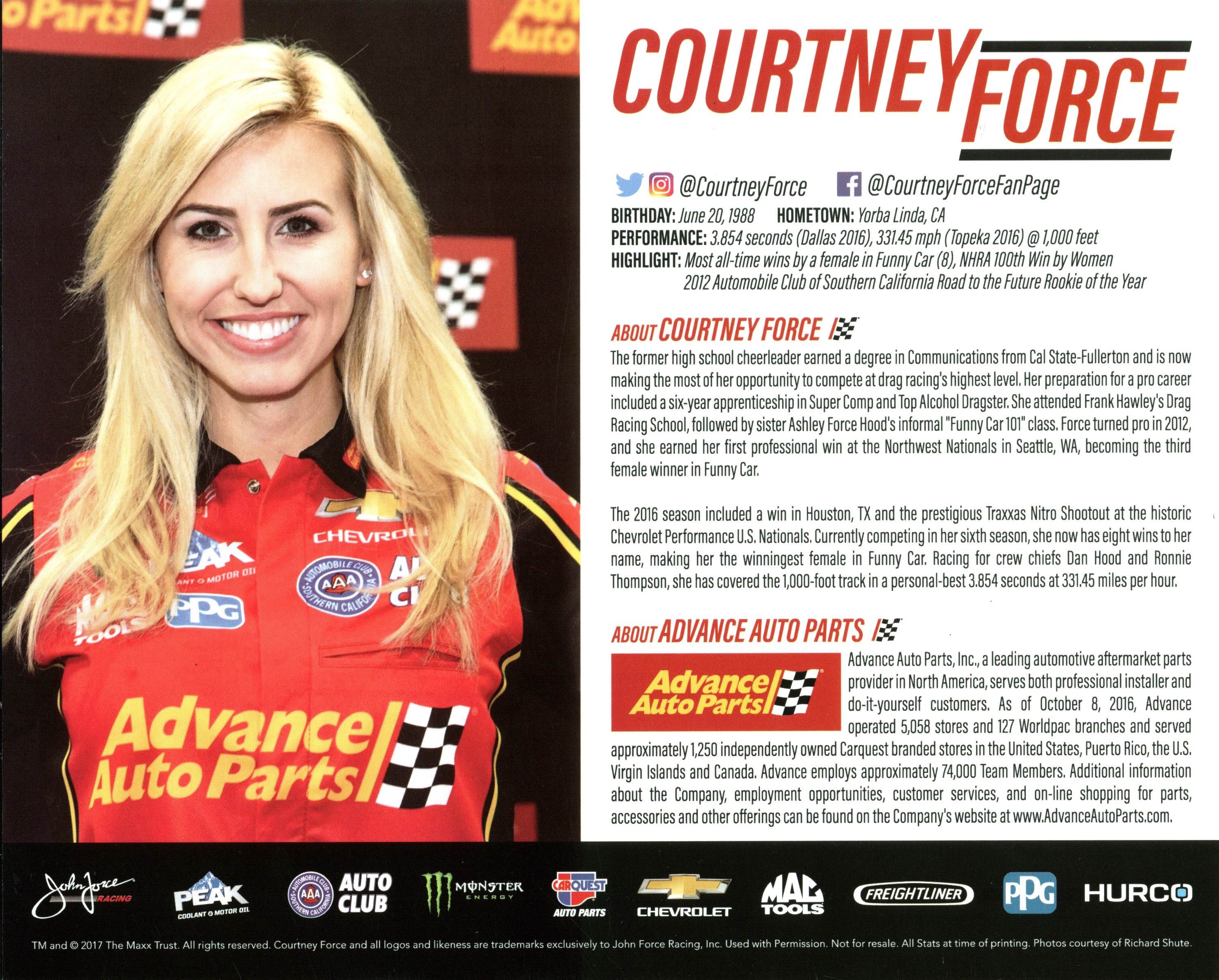 Courtney Force NHRA Drag Racing Authentic Signed 8X10 Photo BAS #B71720