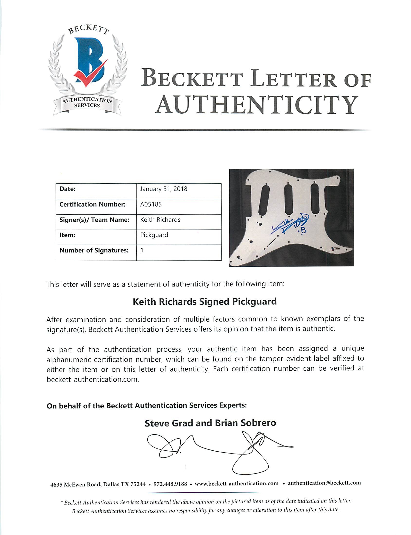 Keith Richards The Rolling Stones Authentic Signed Electric Guitar BAS #A05185