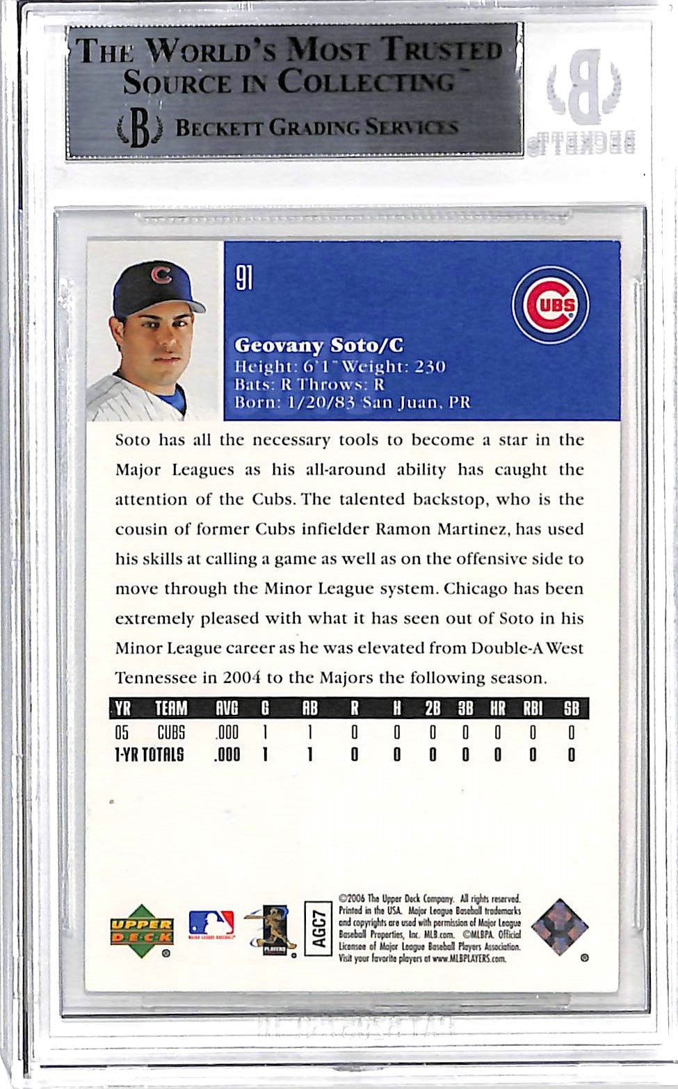 Cubs Geovany Soto Authentic Signed 2006 Upper Deck #91 RC Auto Card BAS Slabbed