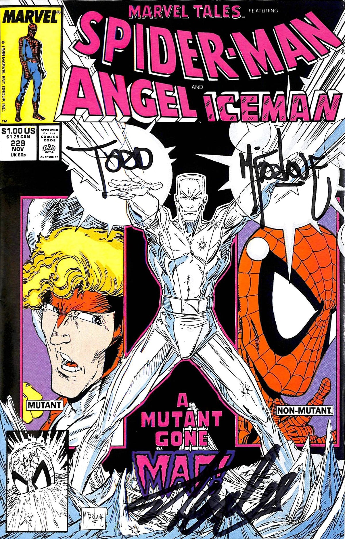 Stan Lee & Todd McFarlane Signed Spider-Man Angel Iceman Comic #229 BAS #E35331