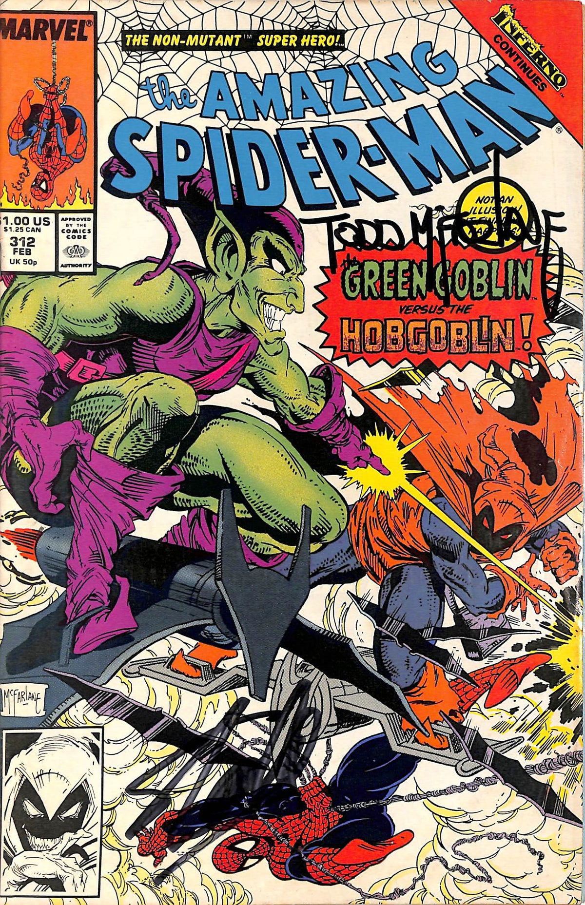 Stan Lee & Todd McFarlane Signed The Amazing Spider-Man #312 Comic BAS #E35334