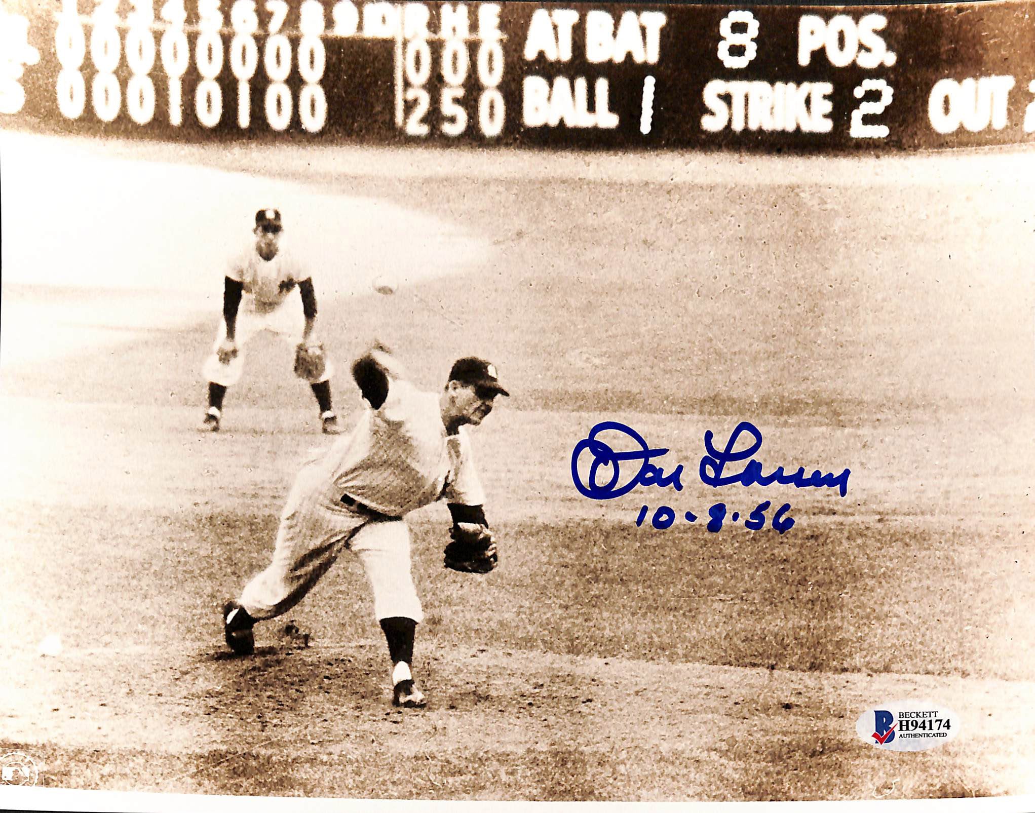 Yankees Don Larsen "10-8-56" Authentic Signed 8x10 Photo Autographed BAS 4