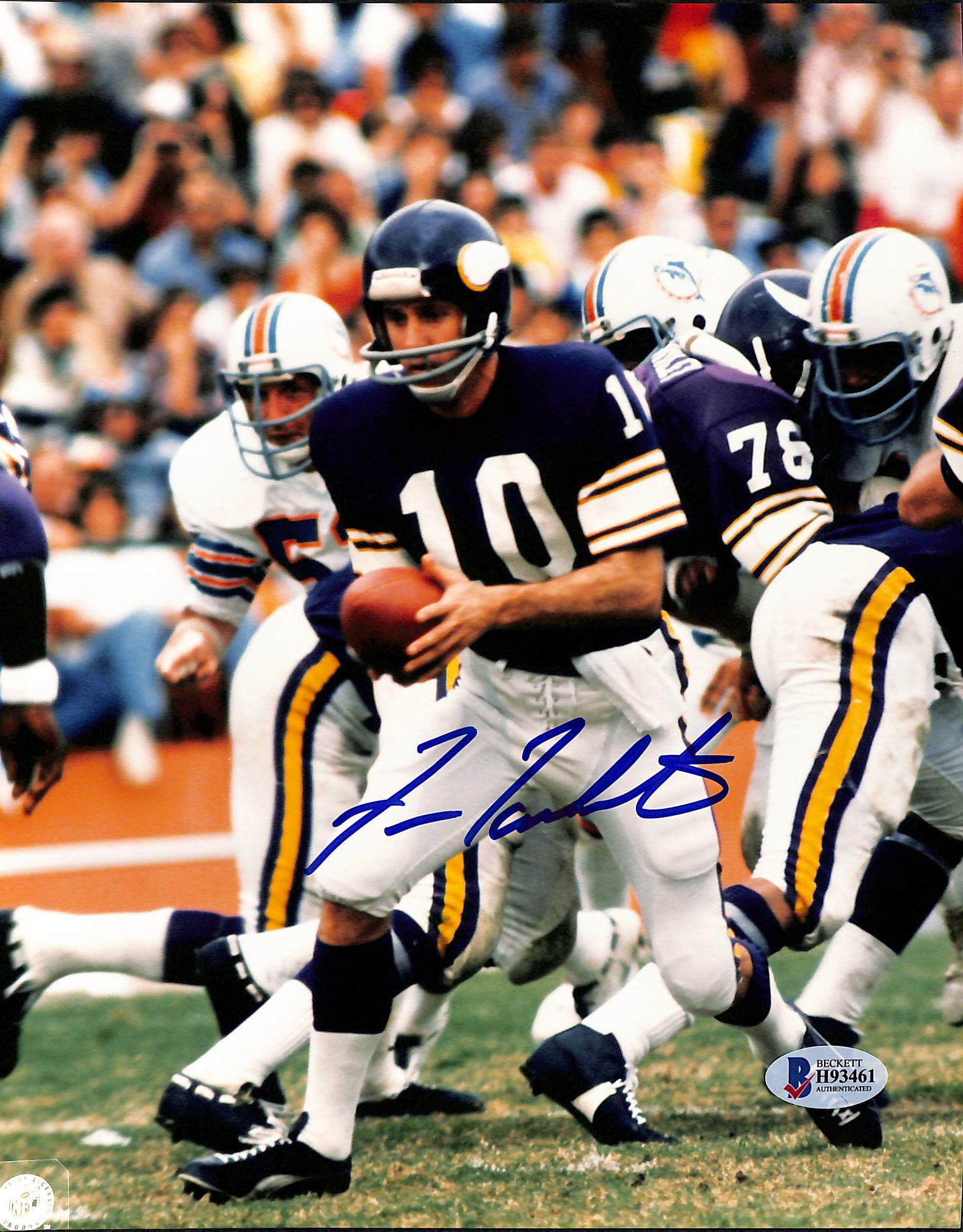 Vikings Fran Tarkenton Authentic Signed 8x10 Photo Autographed BAS 3